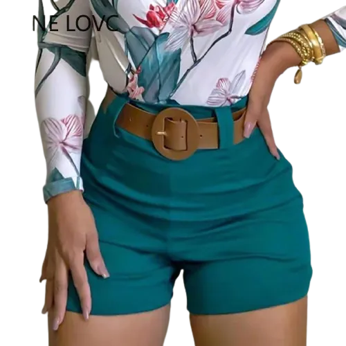 2Pcs Women Summer Long Sleeve Floral Top Design And Shorts Set