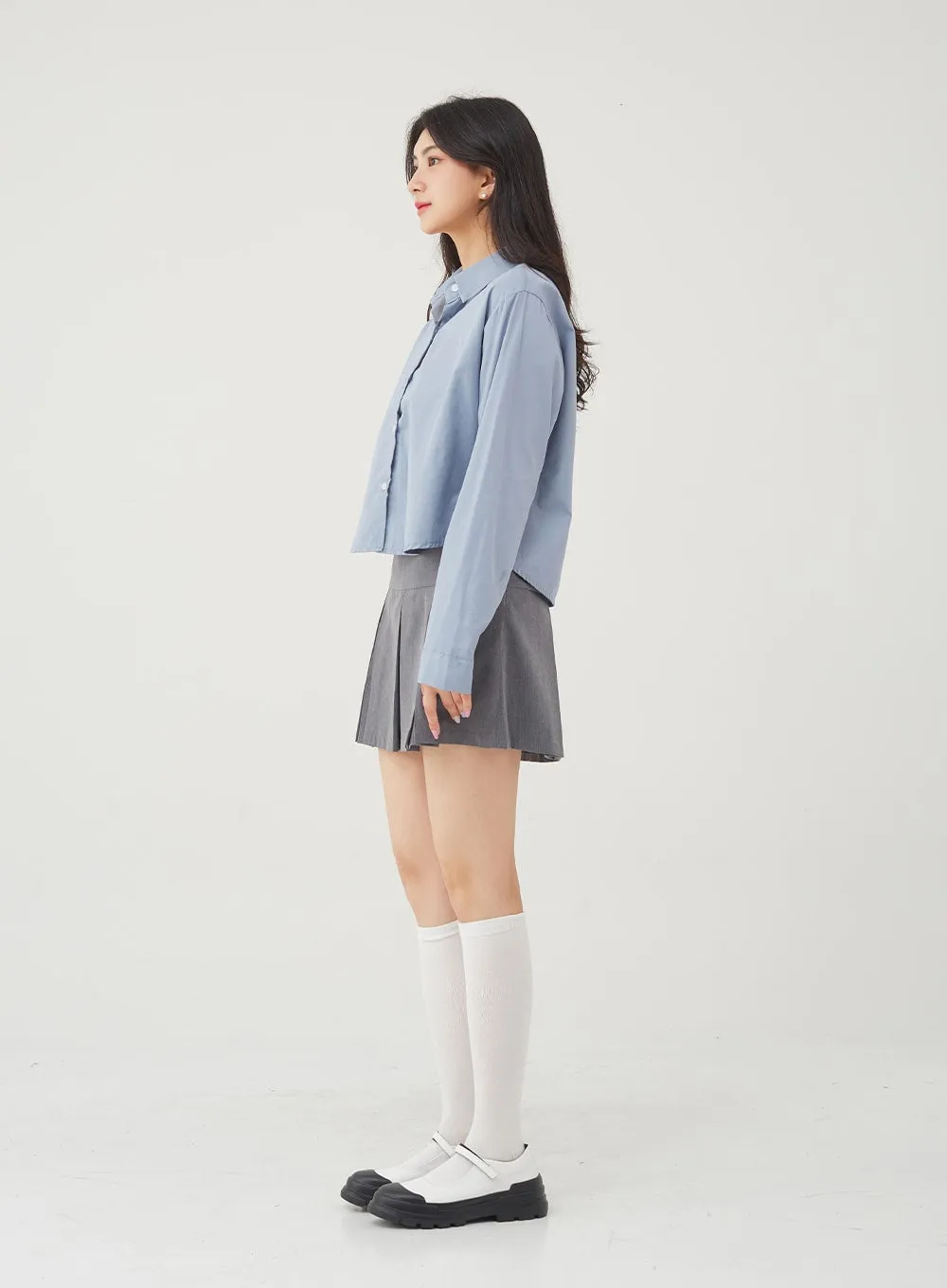 Basic Tone Down Color Crop Shirt BG23