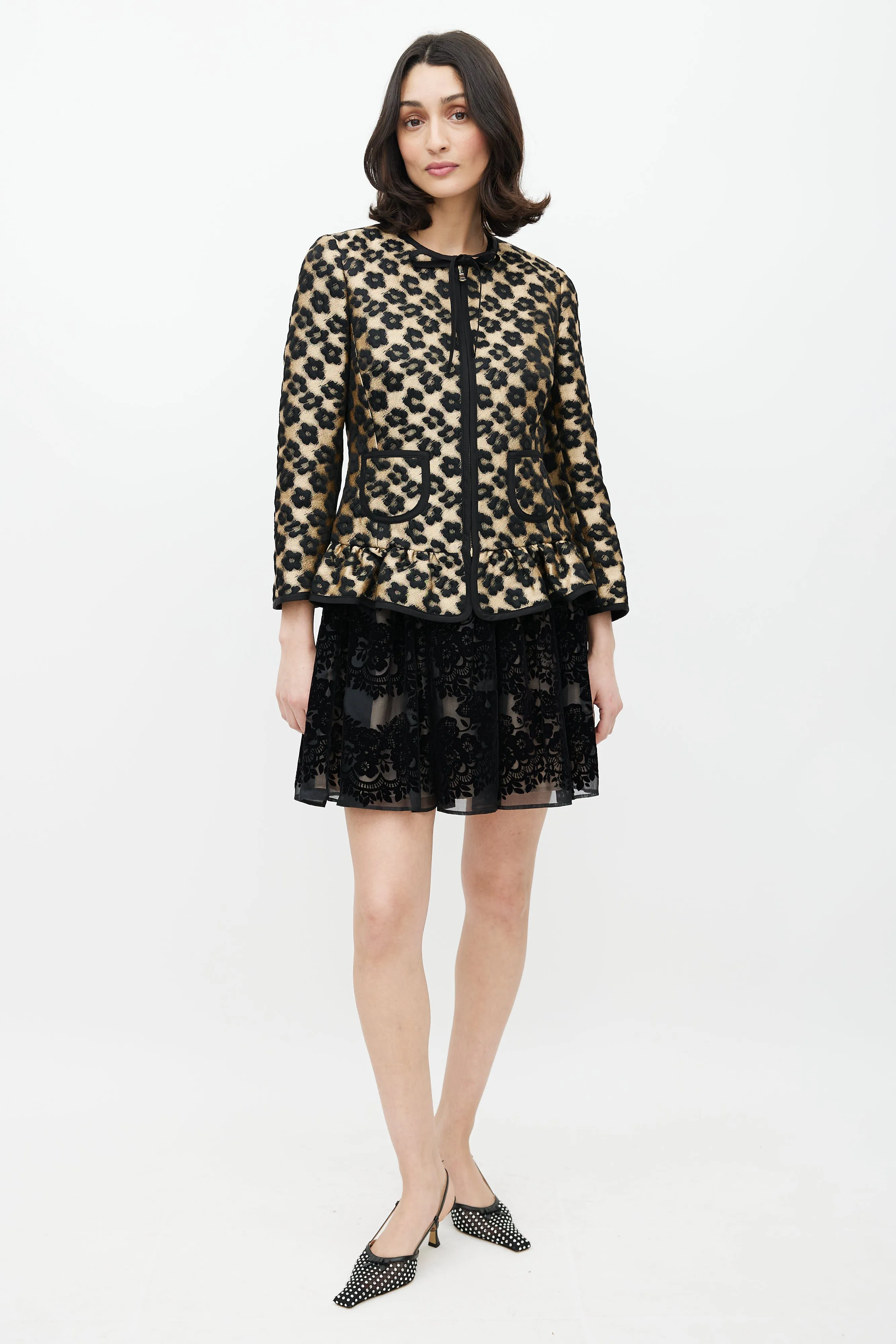 Black & Gold Floral Jacquard Jacket