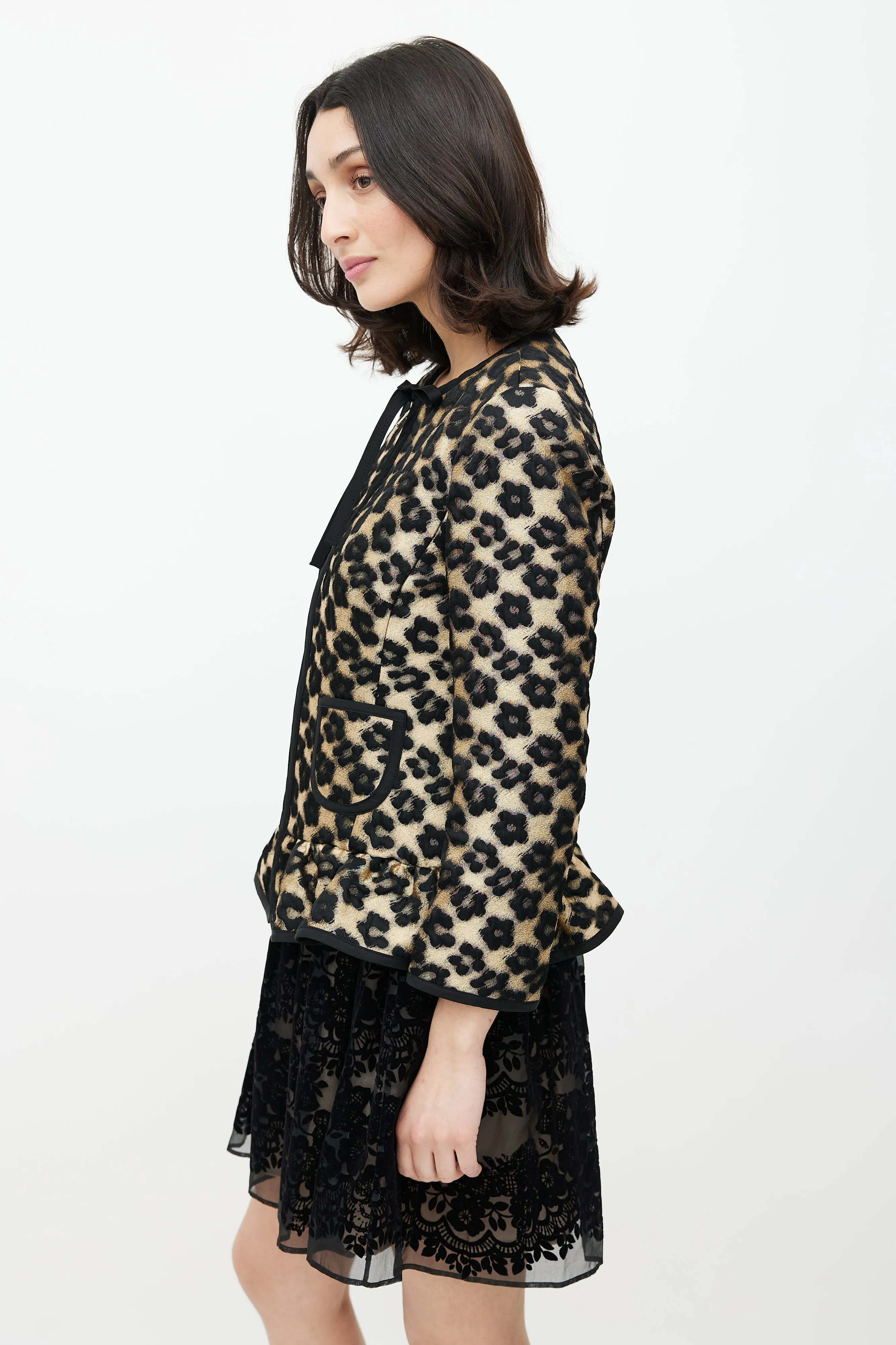 Black & Gold Floral Jacquard Jacket