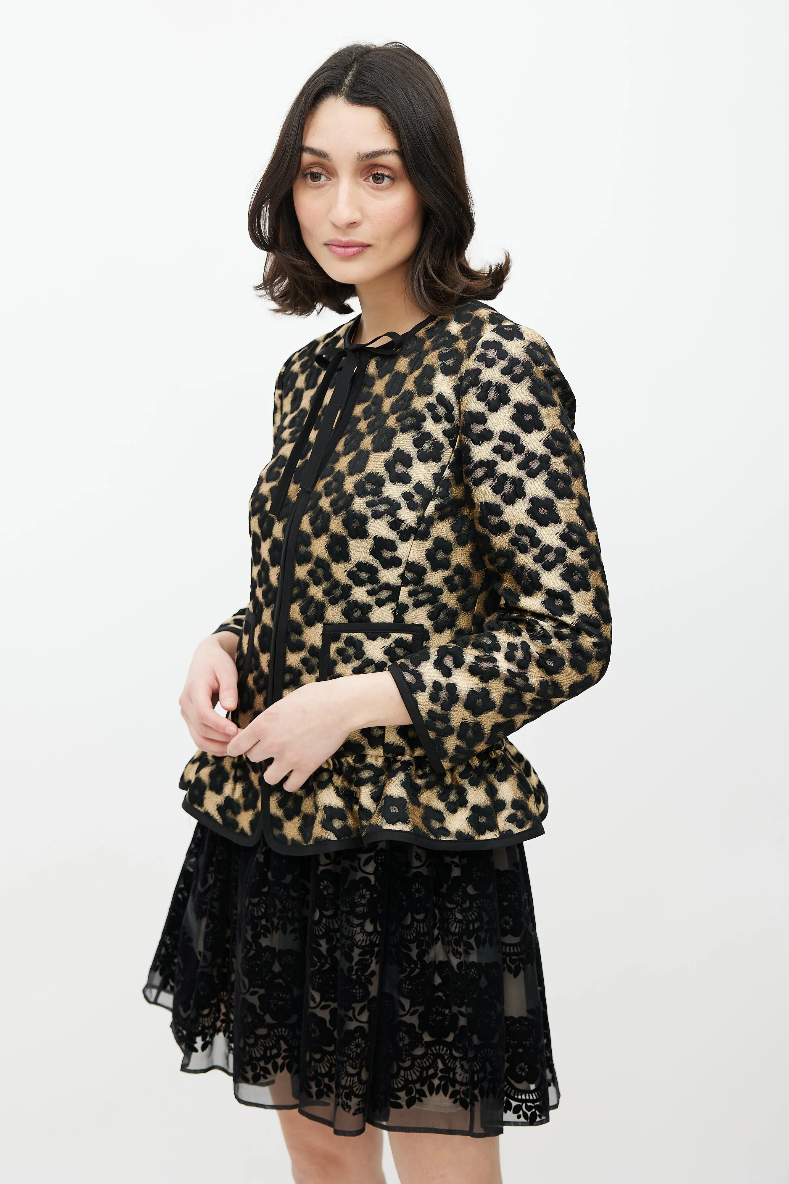 Black & Gold Floral Jacquard Jacket