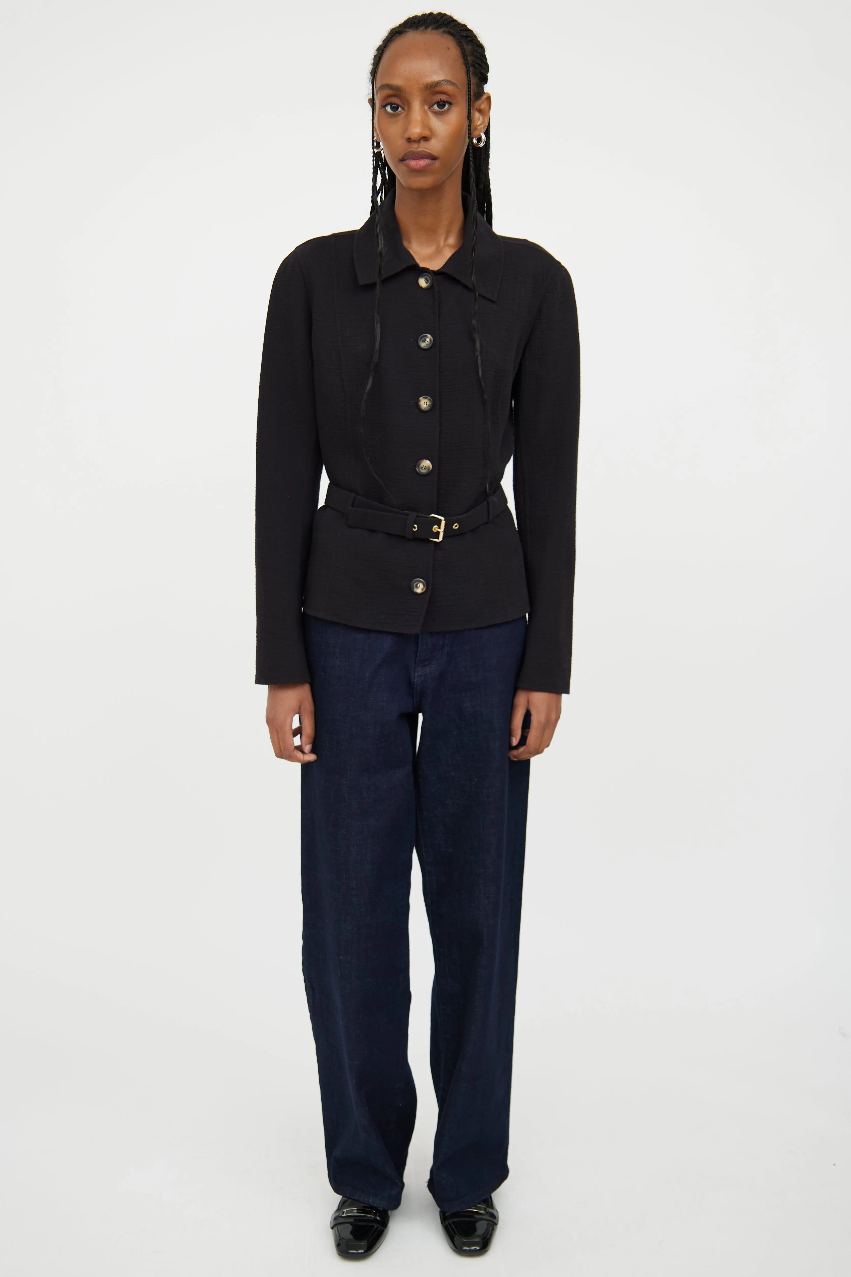 Black Button Wool Blend Button Jacket