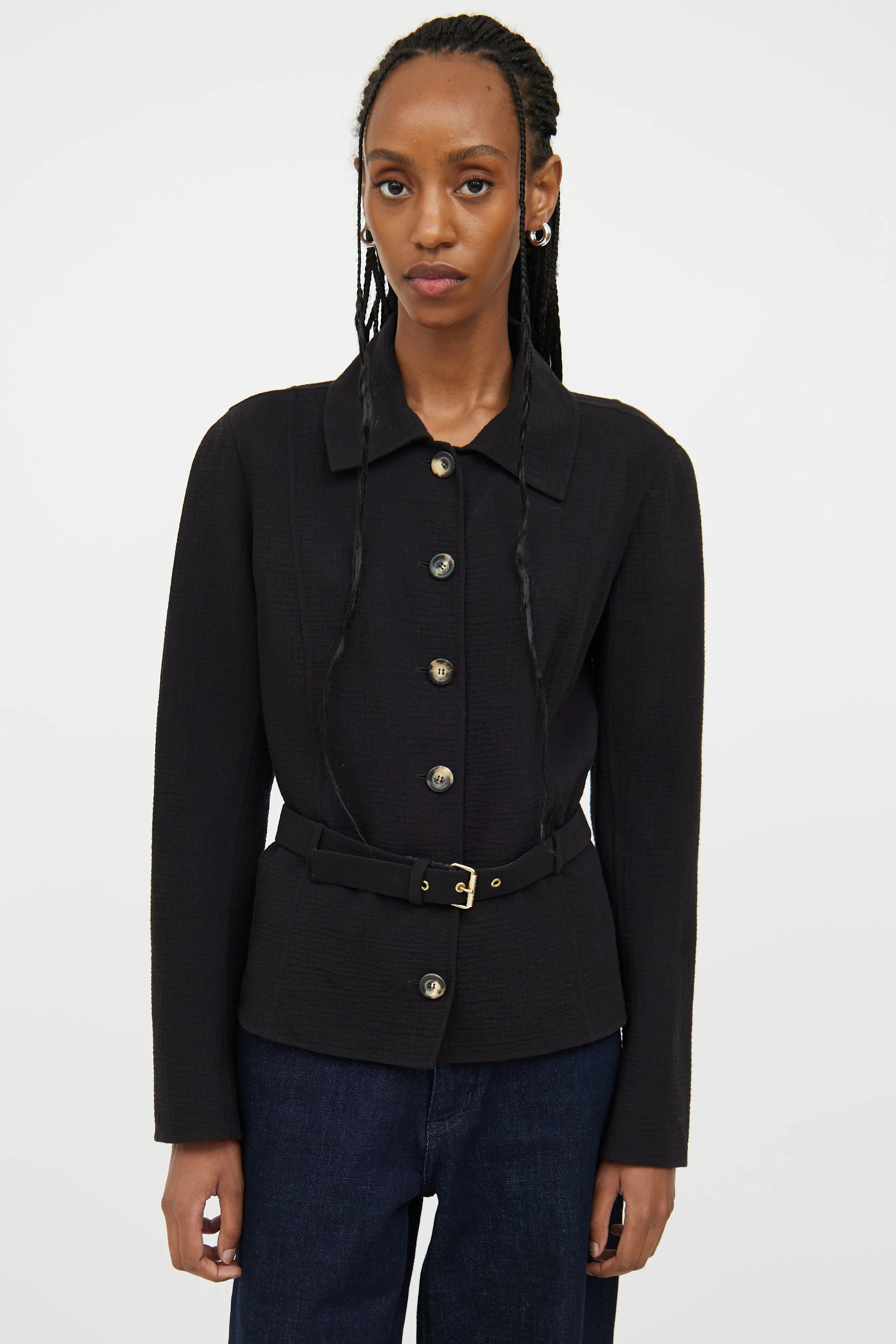 Black Button Wool Blend Button Jacket