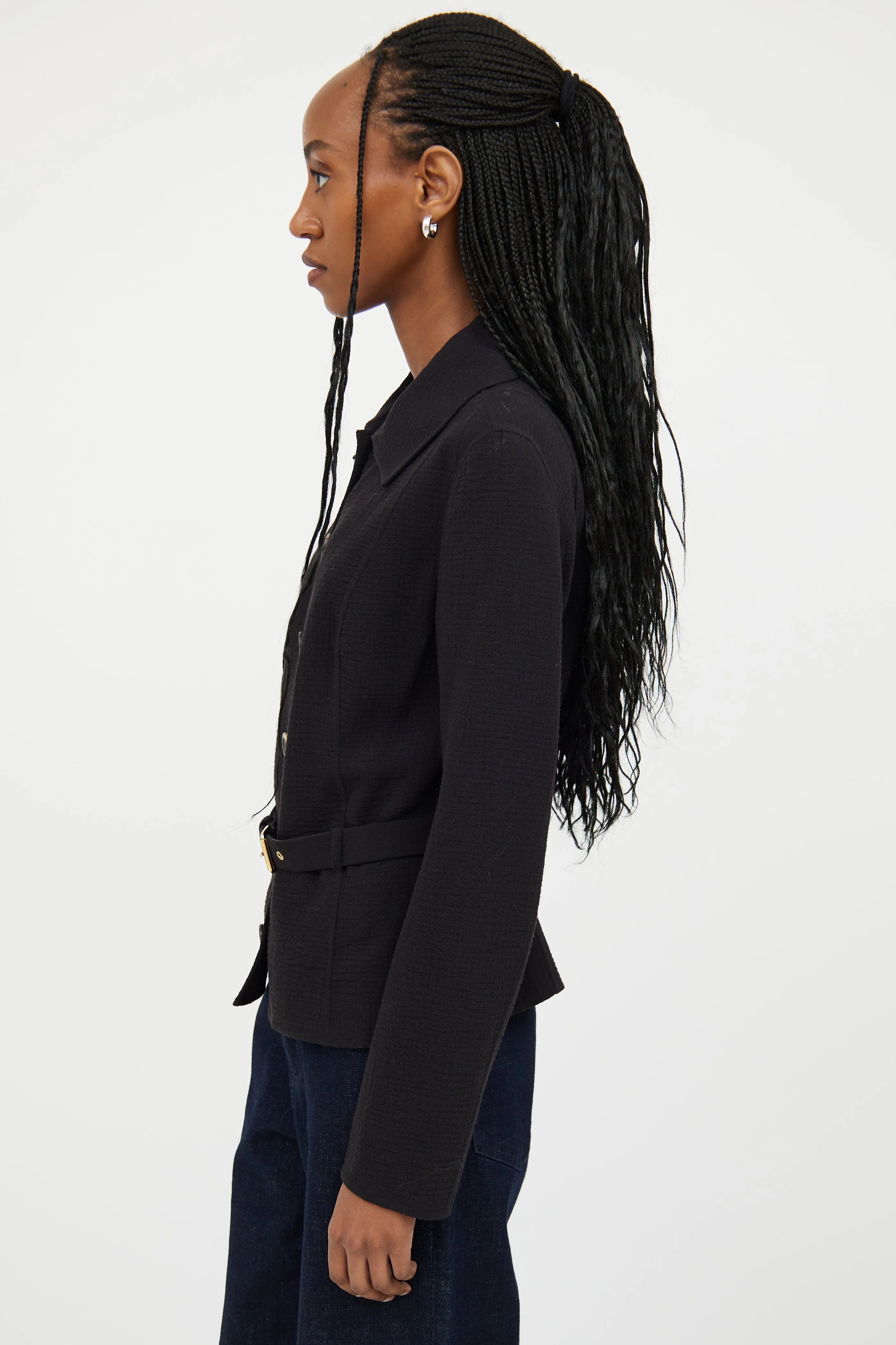 Black Button Wool Blend Button Jacket