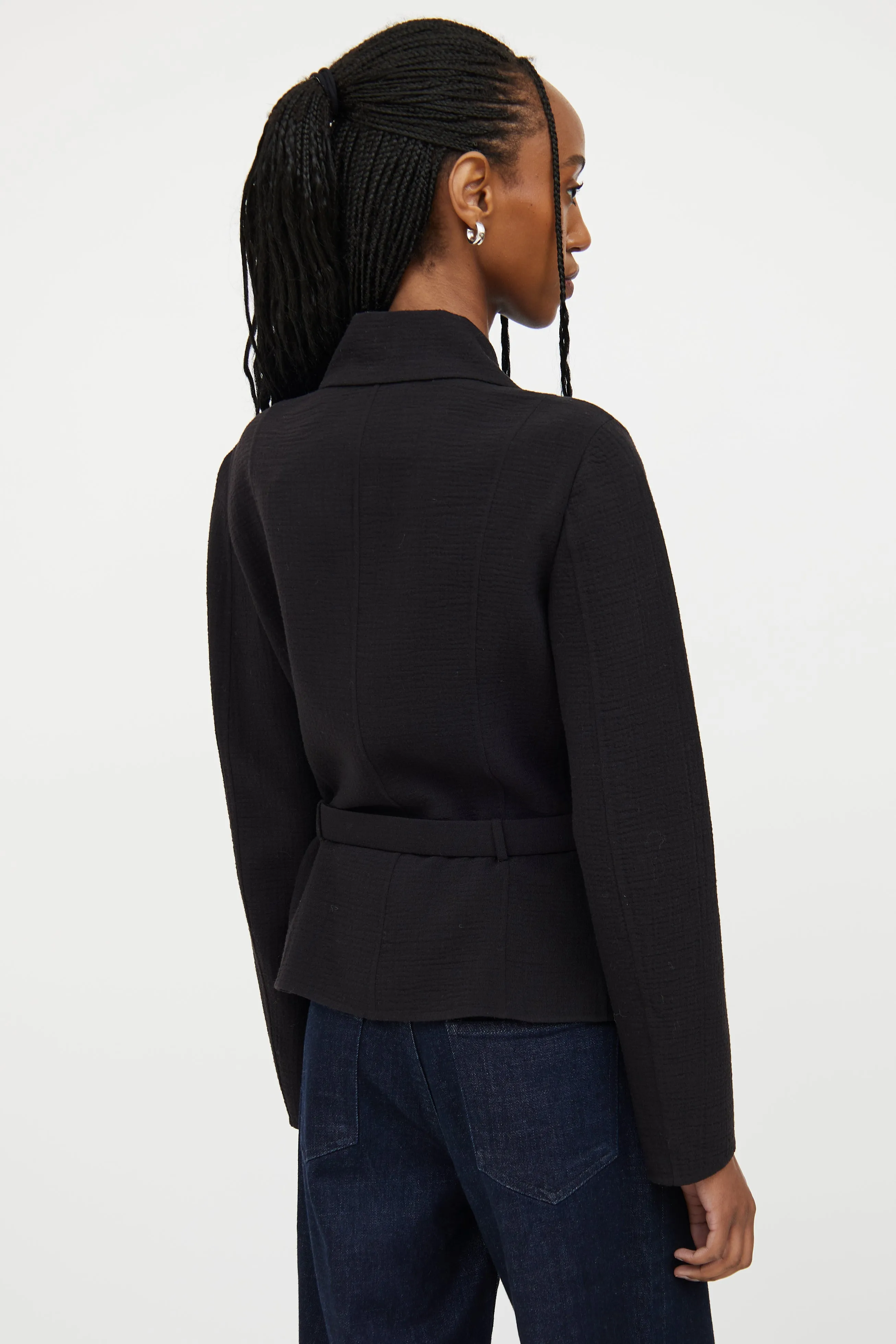 Black Button Wool Blend Button Jacket