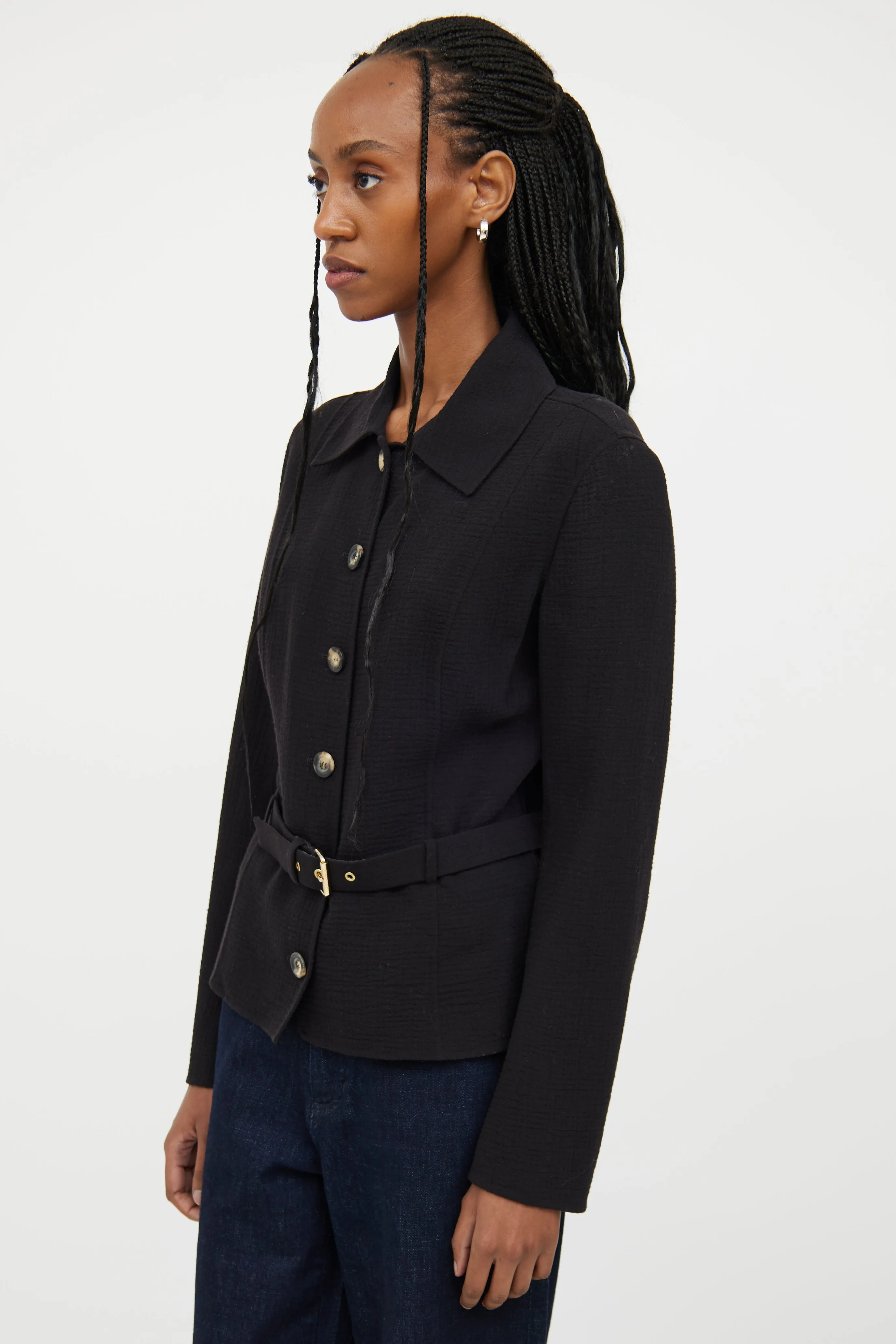 Black Button Wool Blend Button Jacket