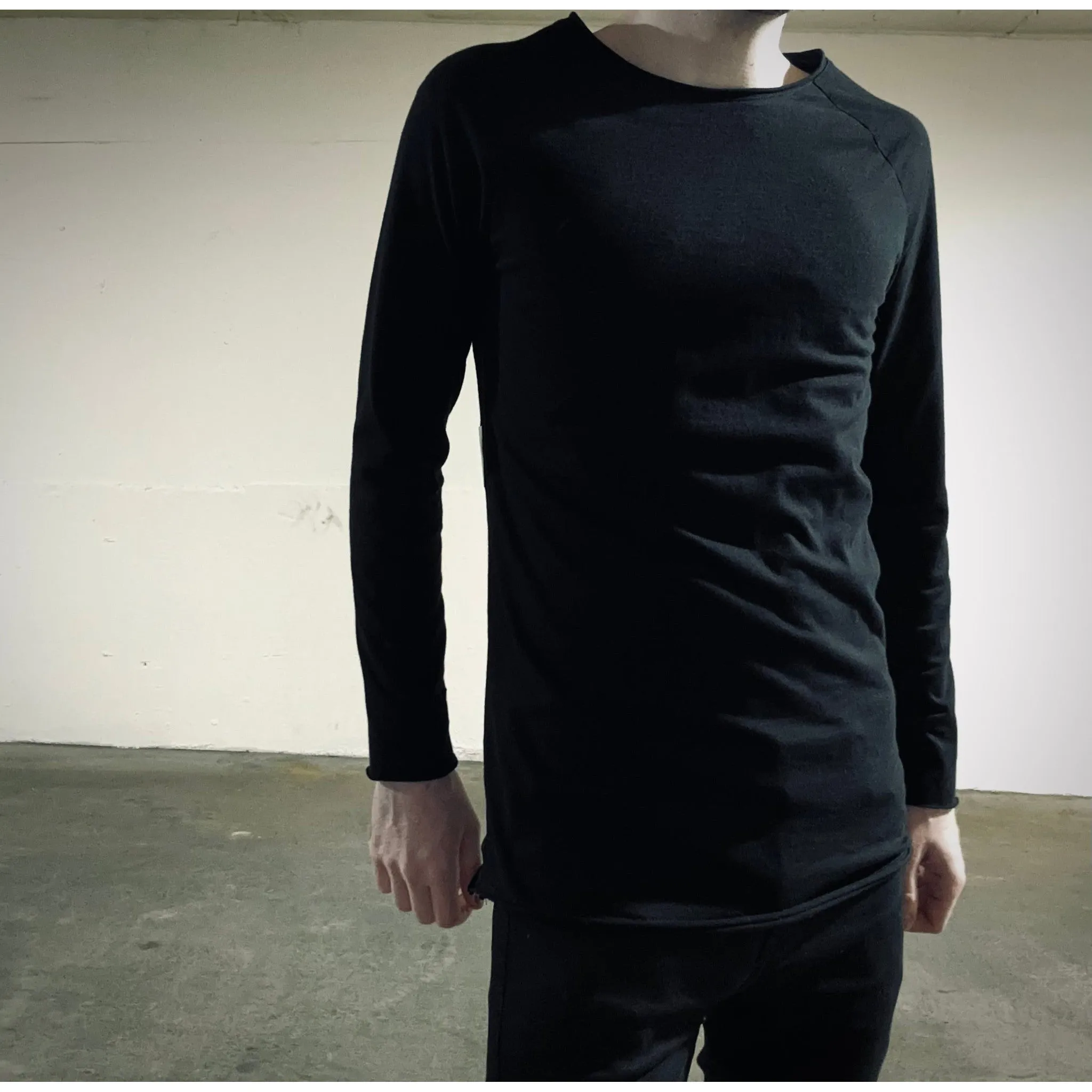 Black Raw Neck Long Sleeve