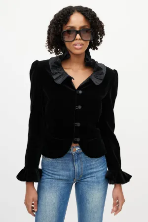 Black Velvet Ruffled Peplum Jacket