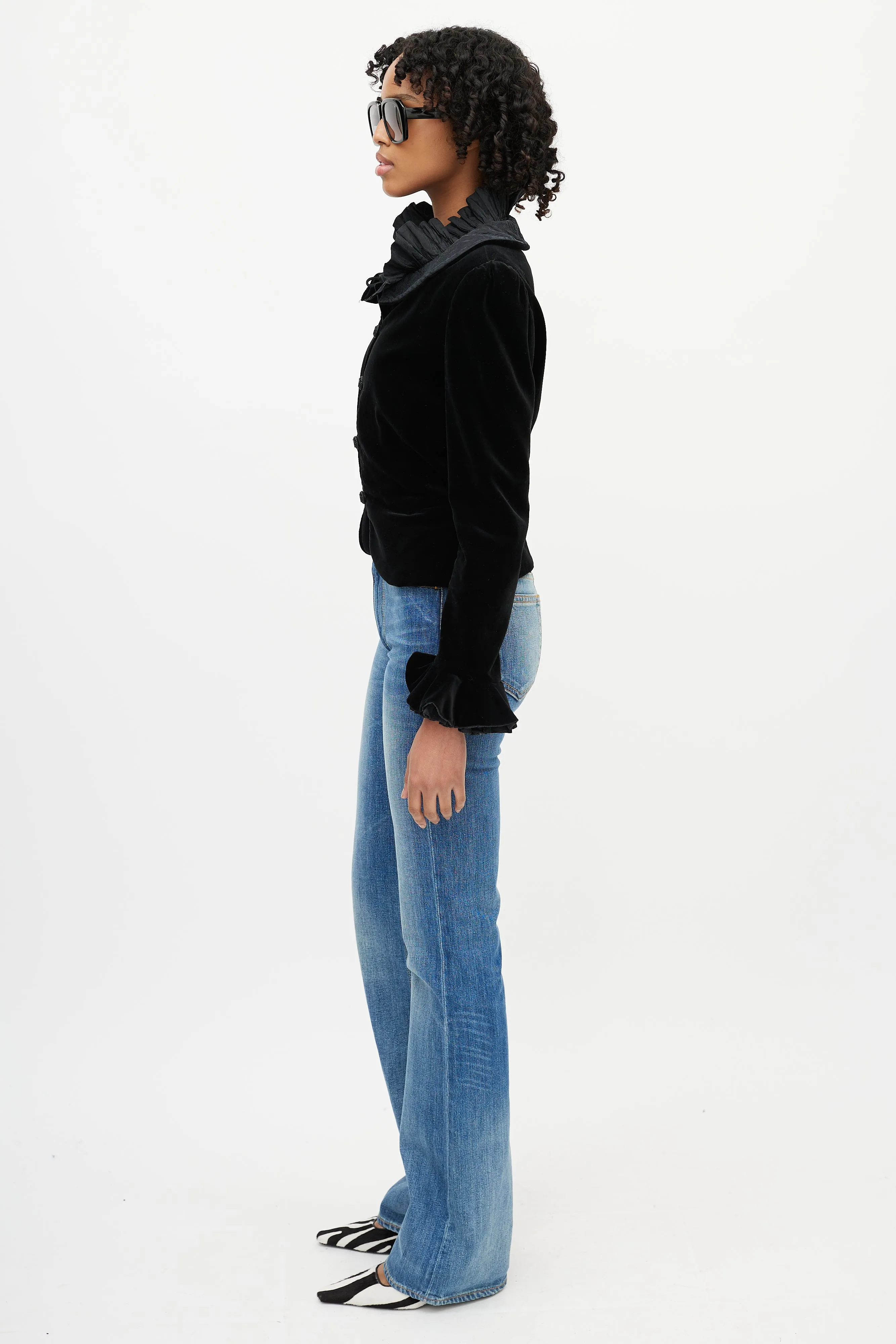 Black Velvet Ruffled Peplum Jacket