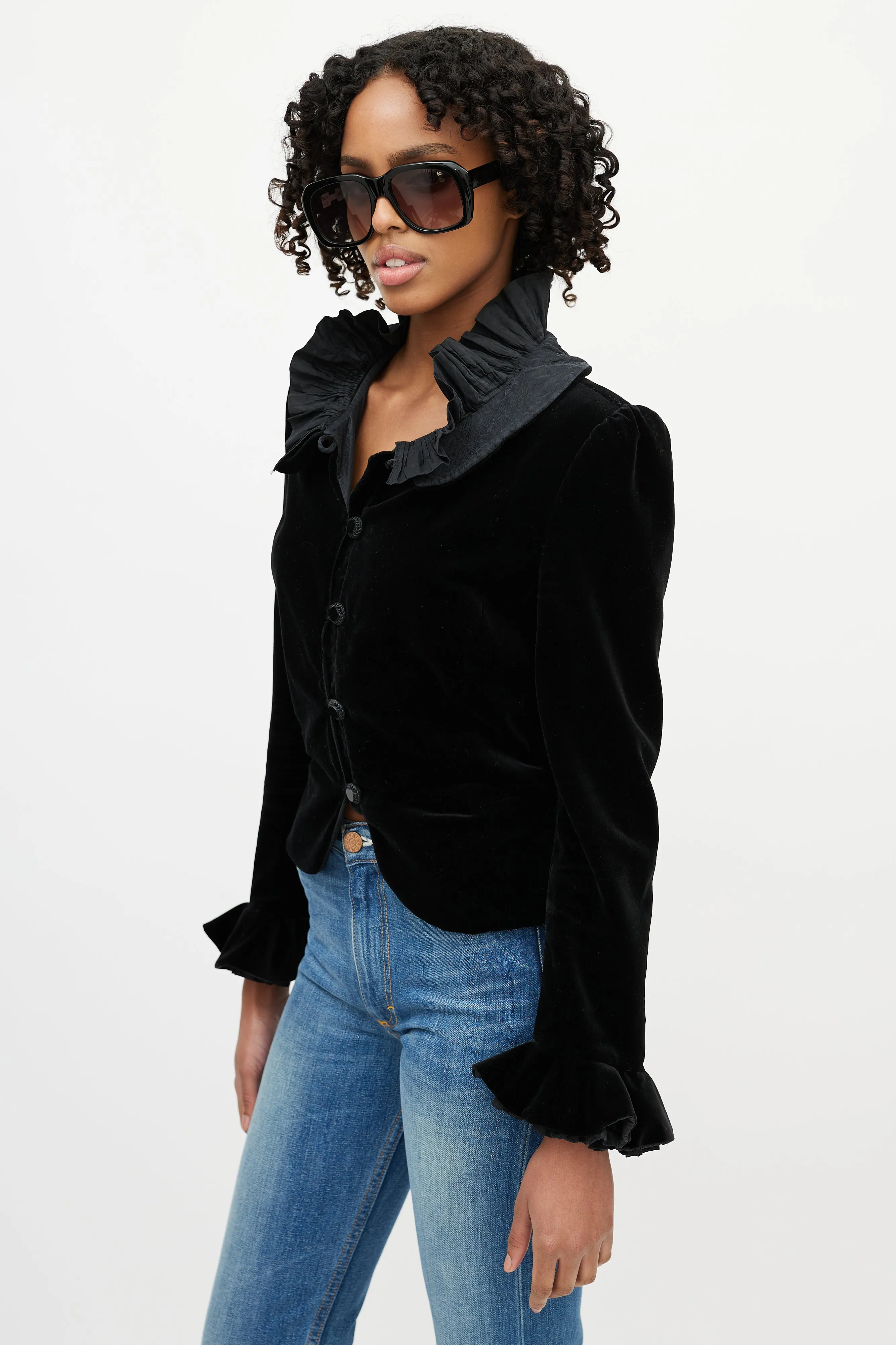 Black Velvet Ruffled Peplum Jacket