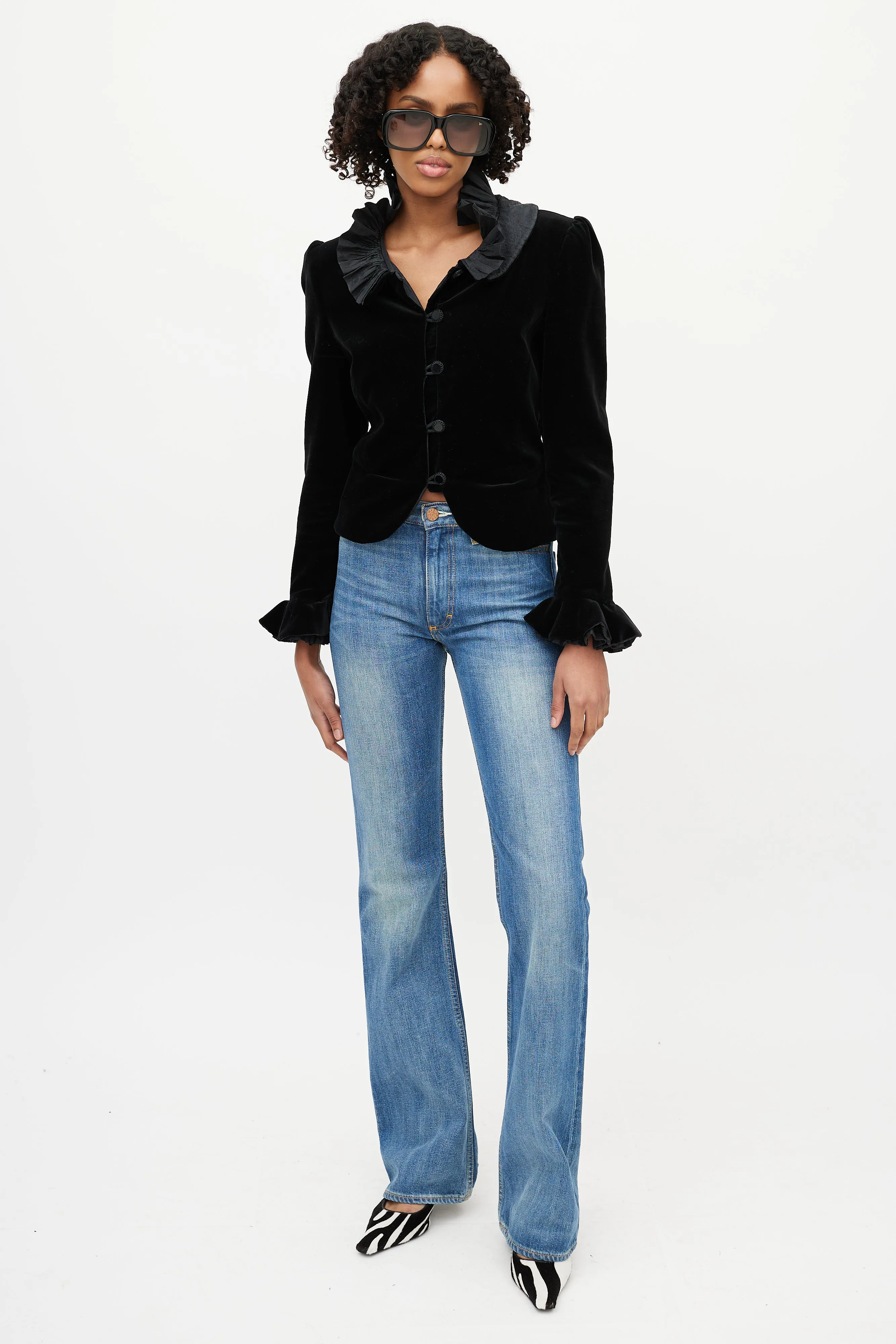 Black Velvet Ruffled Peplum Jacket