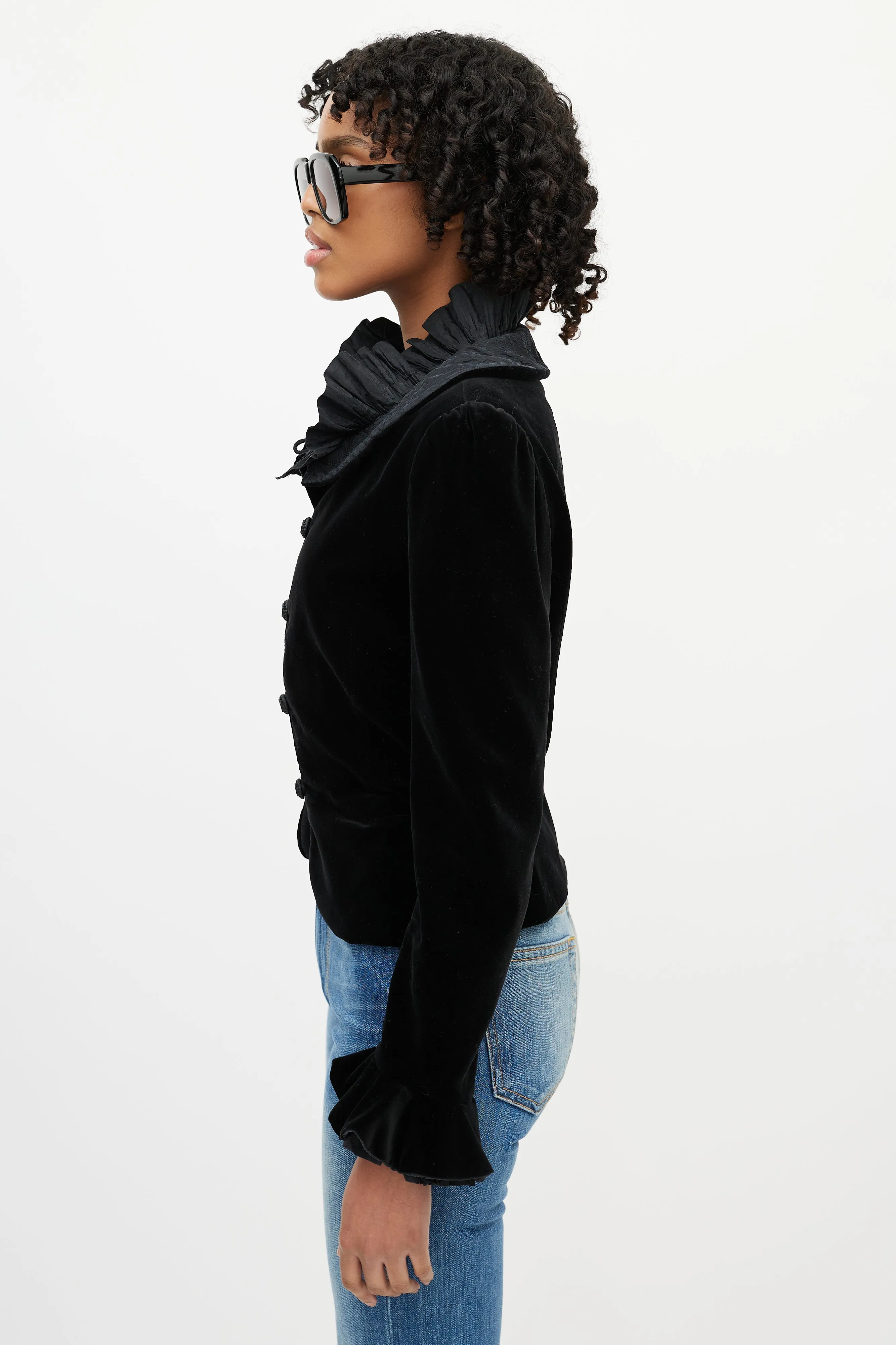 Black Velvet Ruffled Peplum Jacket