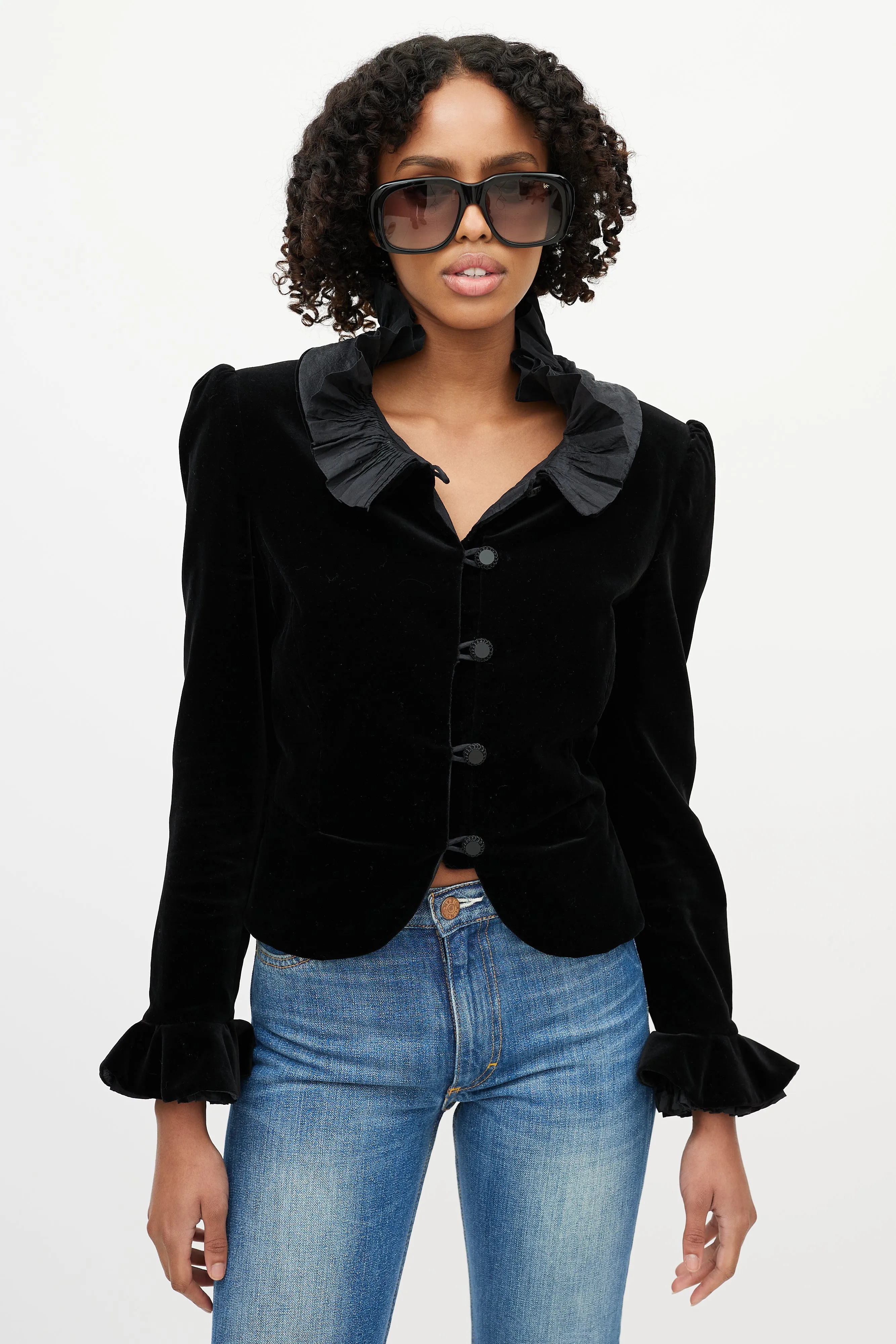 Black Velvet Ruffled Peplum Jacket