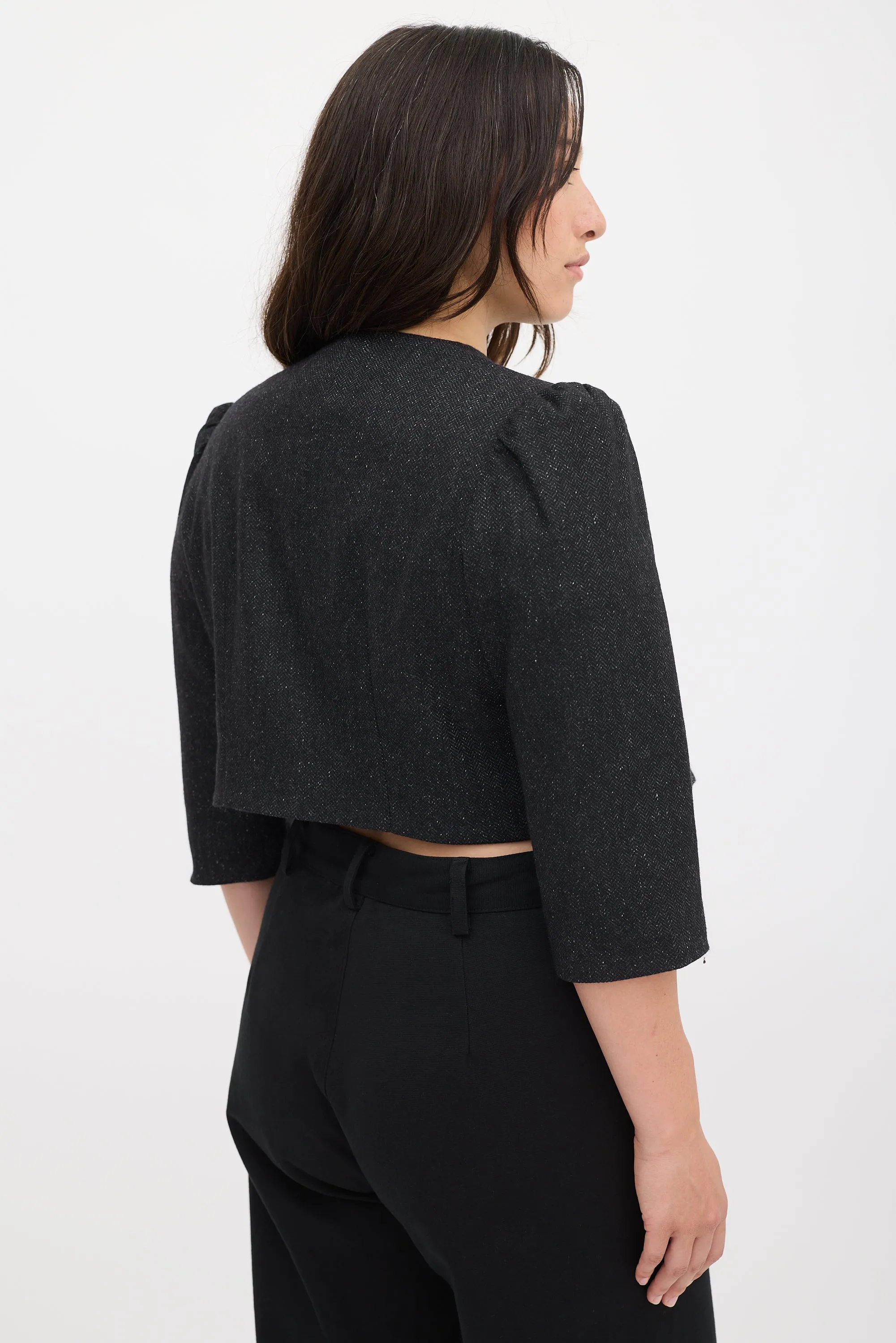 Black Wool Romy Three Quarter Sleeve Jacket