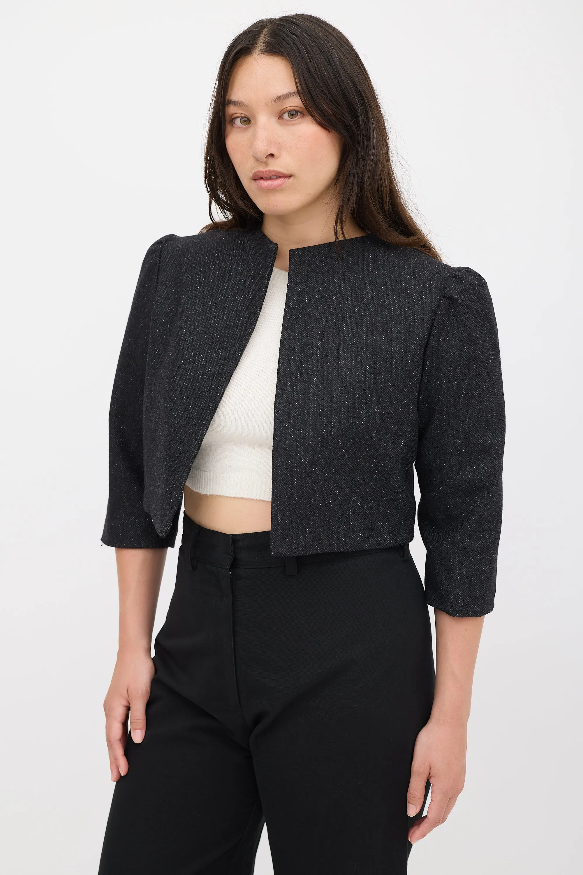 Black Wool Romy Three Quarter Sleeve Jacket