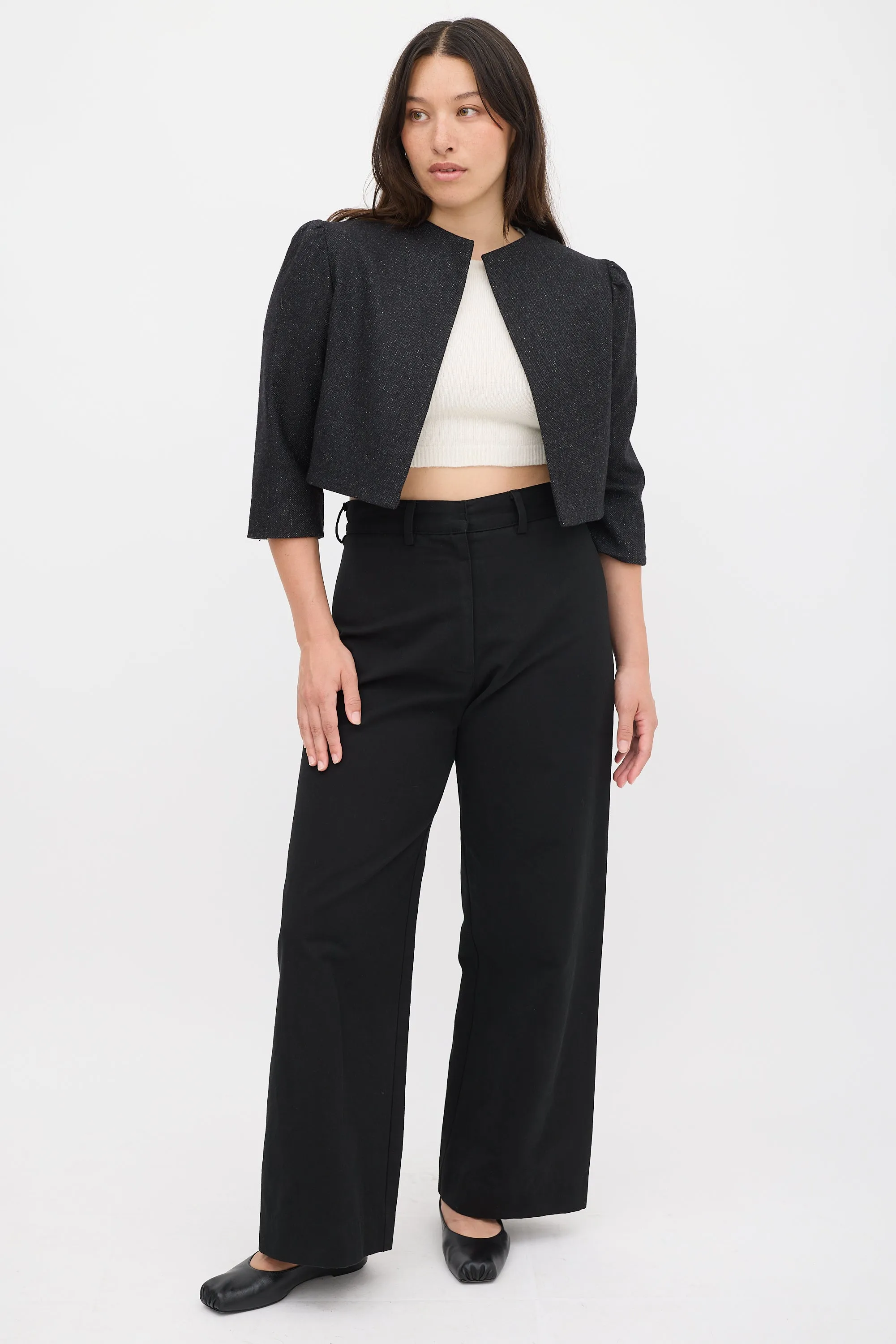 Black Wool Romy Three Quarter Sleeve Jacket