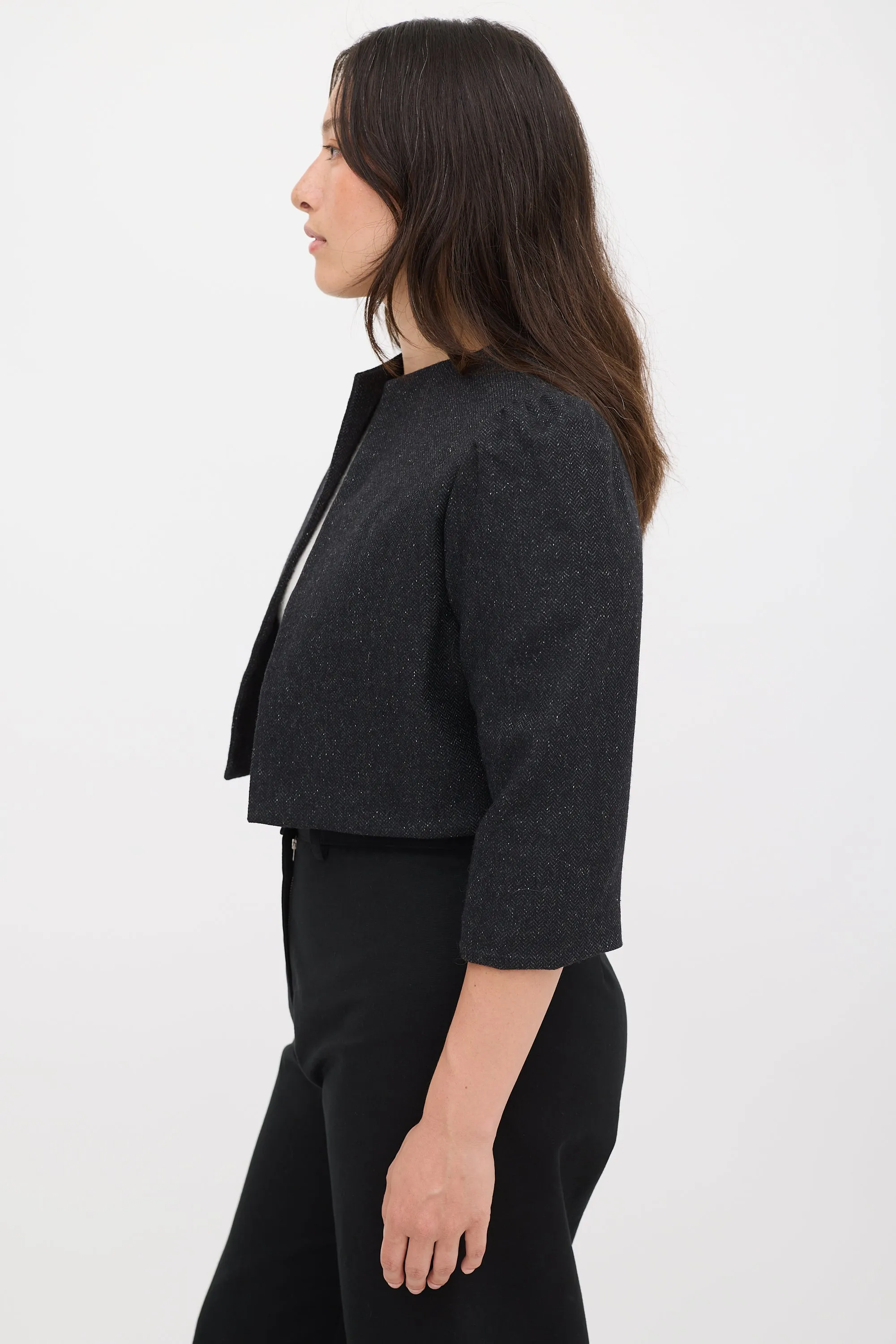 Black Wool Romy Three Quarter Sleeve Jacket
