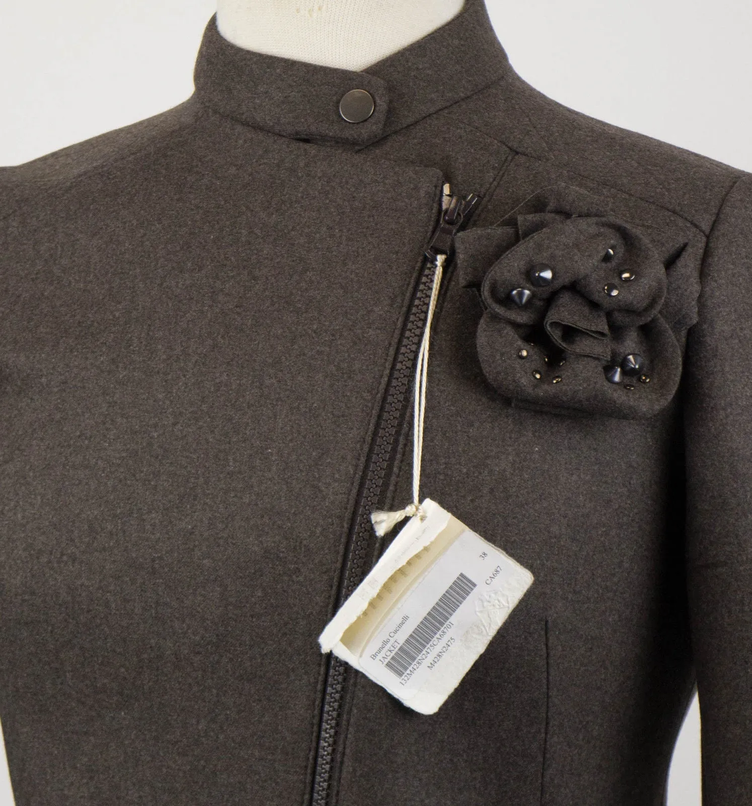 Brown Wool Blend Bomber Jacket With Brooch