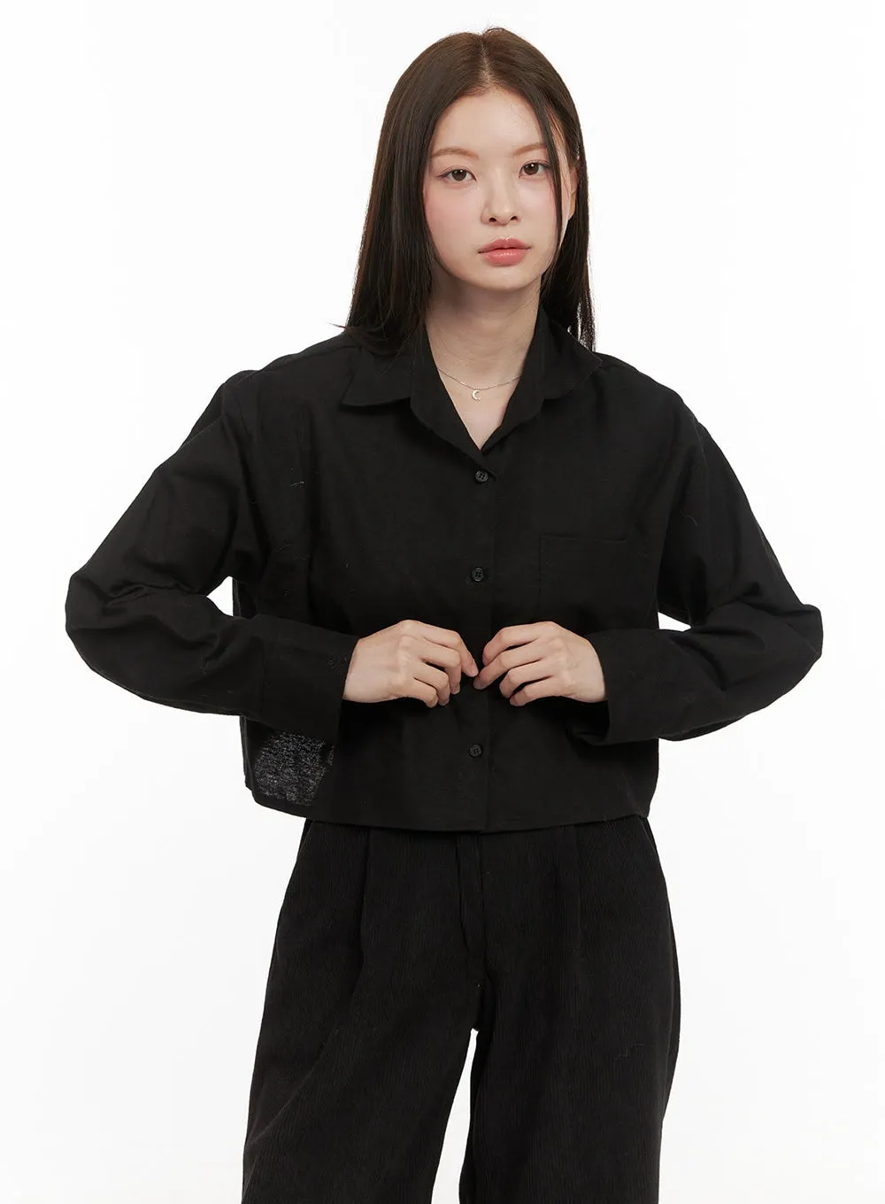 Collared Cropped Button-Down OD412