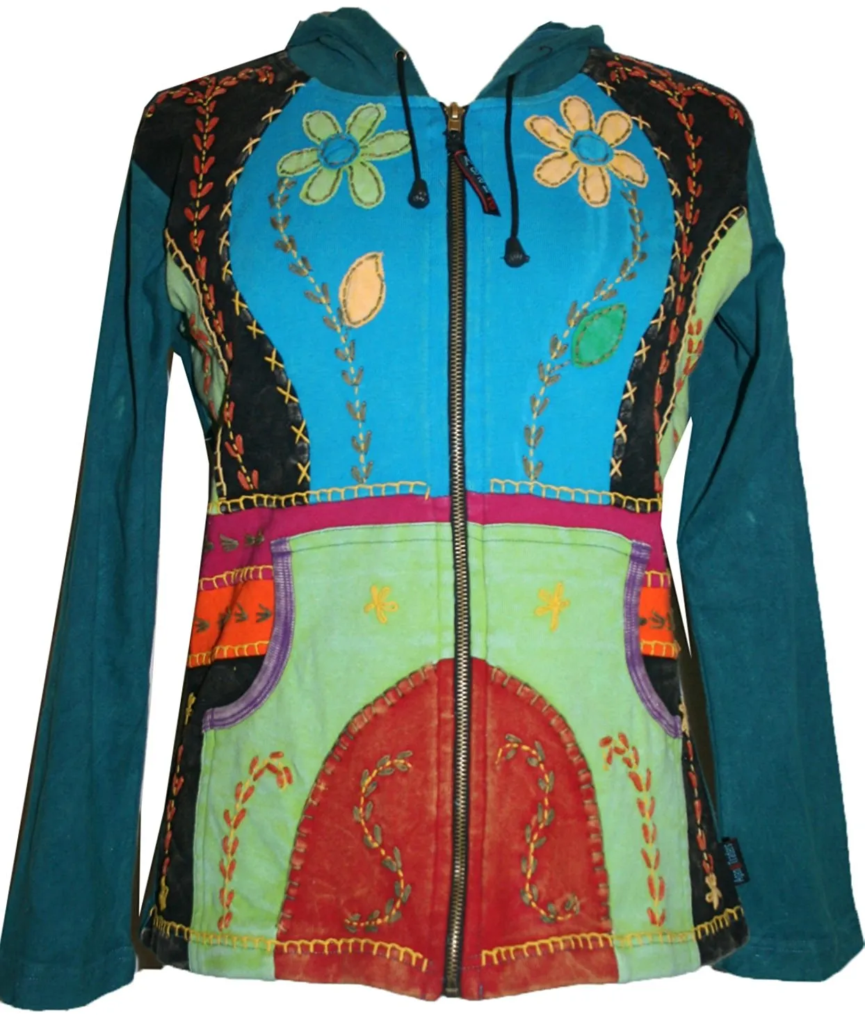 Colorful Peace Sun Star Patch Bohemian Hoodie Jacket