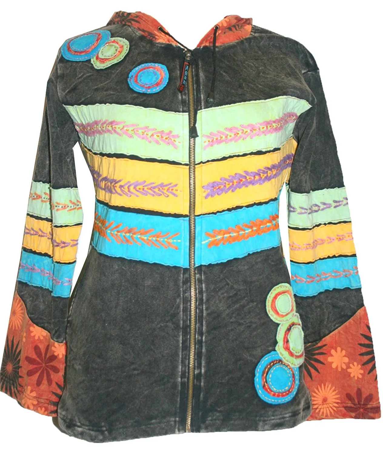 Colorful Peace Sun Star Patch Bohemian Hoodie Jacket