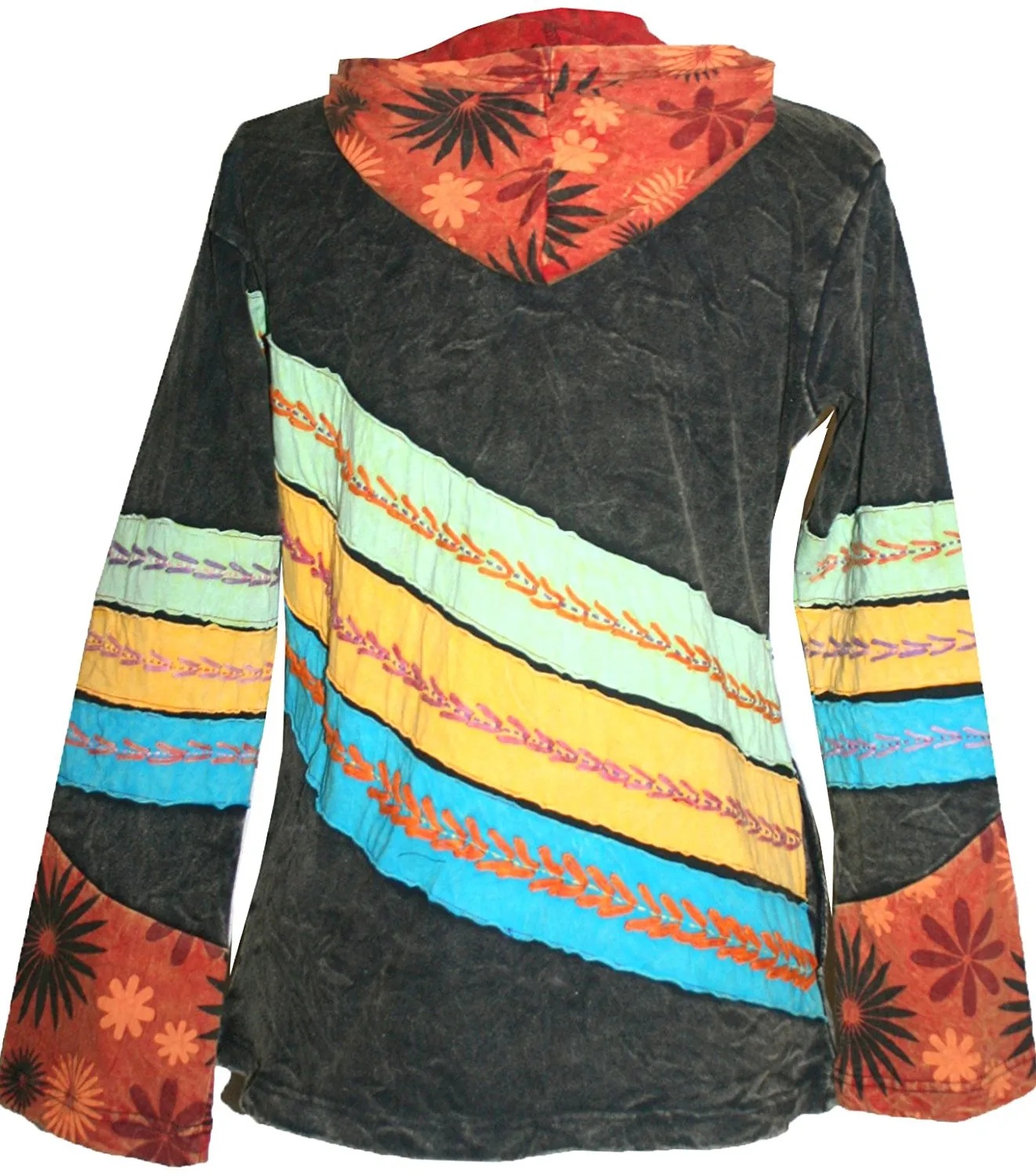 Colorful Peace Sun Star Patch Bohemian Hoodie Jacket