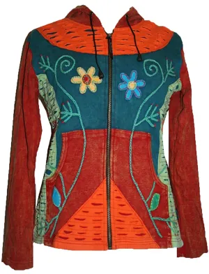 Colorful Peace Sun Star Patch Bohemian Hoodie Jacket