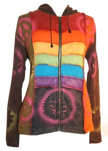 Colorful Peace Sun Star Patch Bohemian Hoodie Jacket
