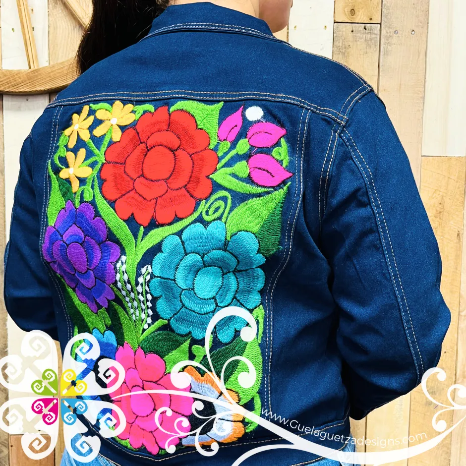 Dark Blue Chiapas Embroidered Jean Jacket
