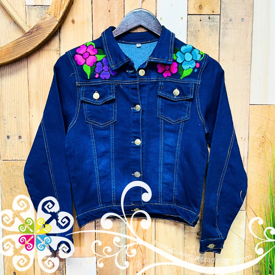 Dark Blue Chiapas Embroidered Jean Jacket