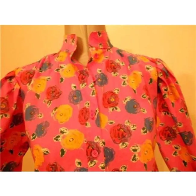Emanuel Ungaro Pink With Red Blue Yellow Floral Print Button Down
