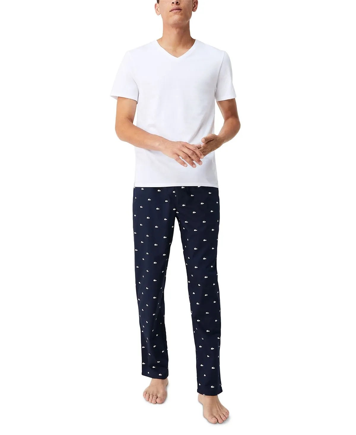 Men's slim fit v-neck lounge lingerie set, 3-piece Lacoste, white