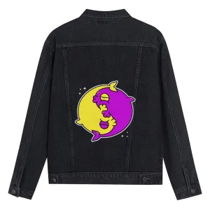 Mens Vintage Cartoon Prints Two-Color Ball Denim Jacket