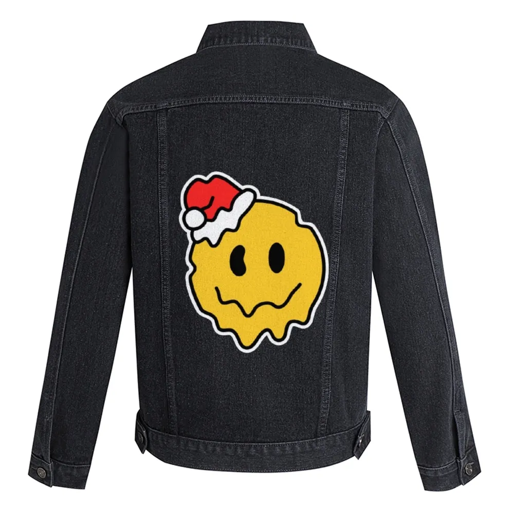 Mens Vintage Cartoon Prints Yellow Smiley Face Denim Jacket