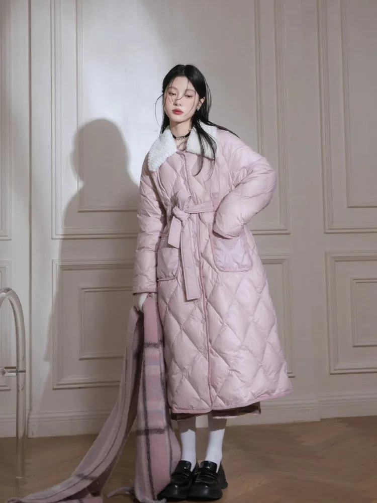 Milk peach long down jacket【s0000005851】
