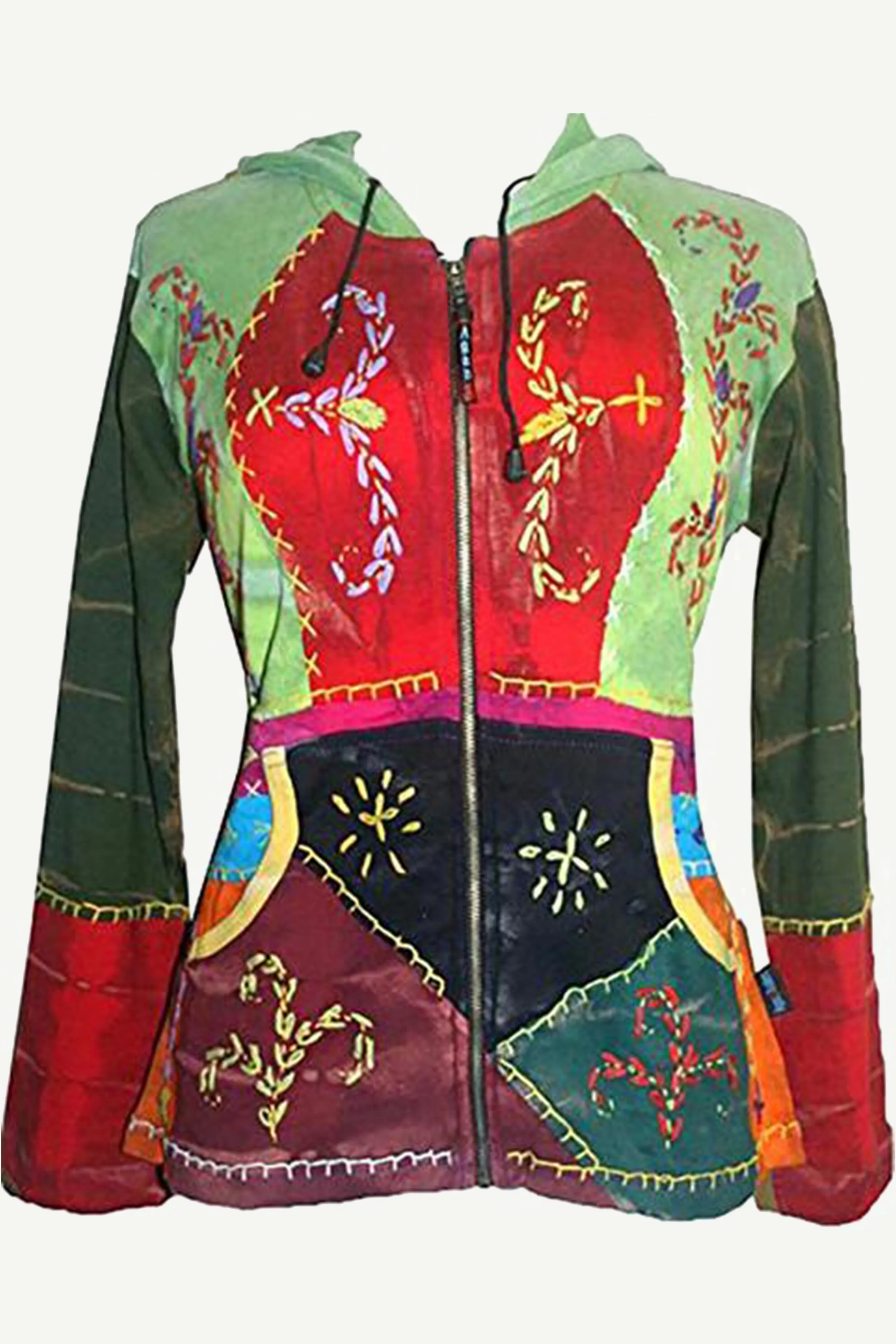 RJ 318 Tie Dye Patchwork Embroidered Hoodie Sweatshirt Jacket