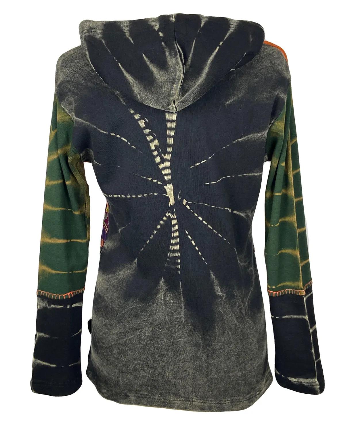RJ 318 Tie Dye Patchwork Embroidered Hoodie Sweatshirt Jacket