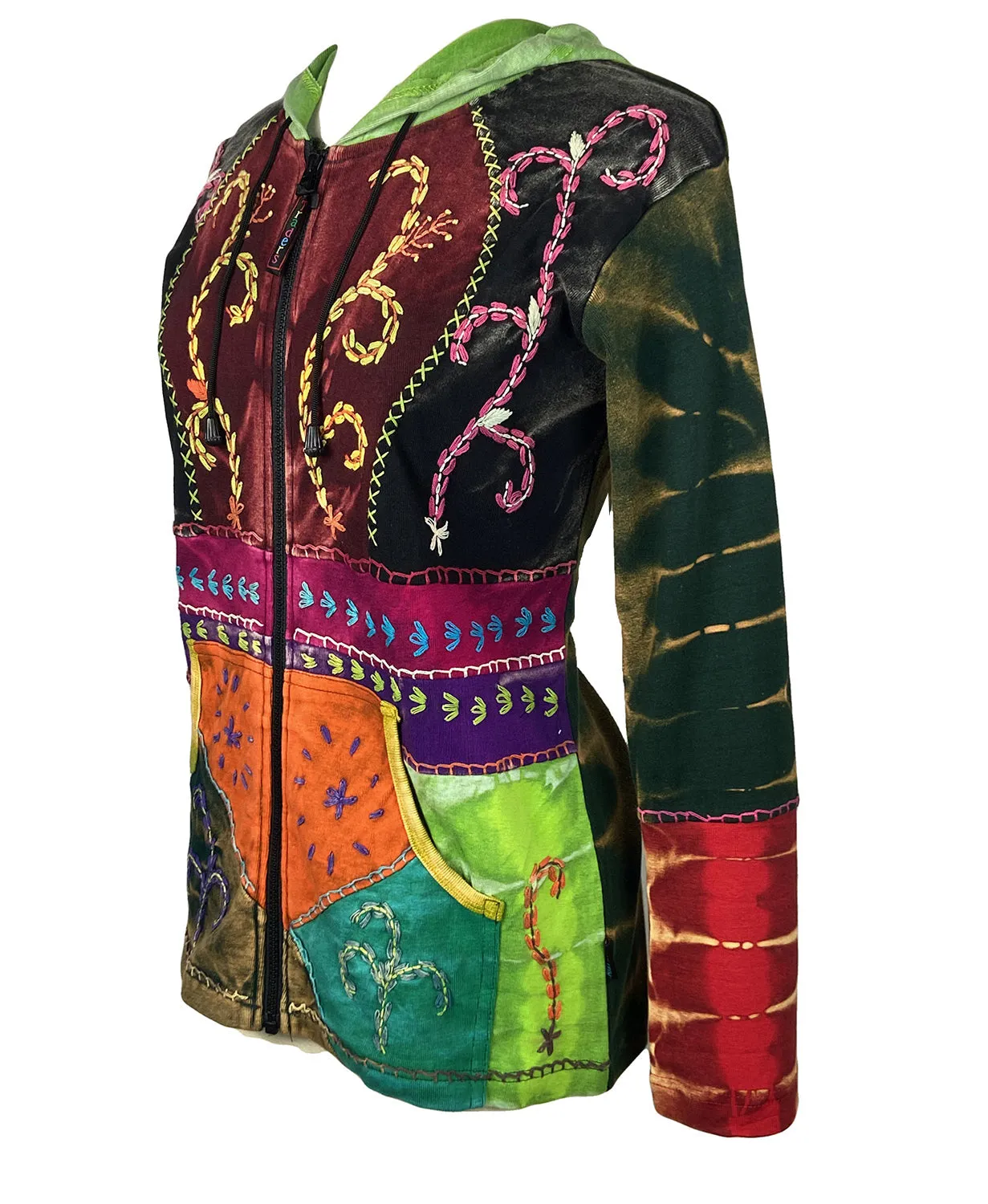 RJ 318 Tie Dye Patchwork Embroidered Hoodie Sweatshirt Jacket