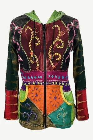 RJ 318 Tie Dye Patchwork Embroidered Hoodie Sweatshirt Jacket