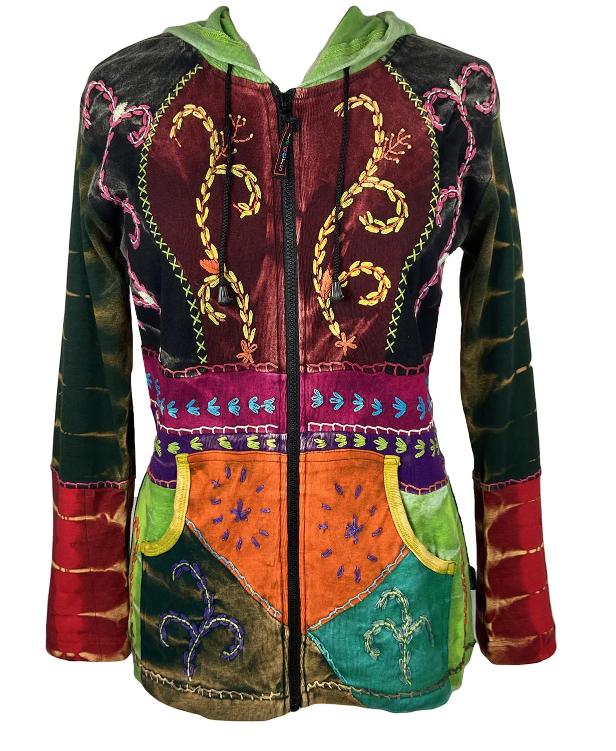 RJ 318 Tie Dye Patchwork Embroidered Hoodie Sweatshirt Jacket