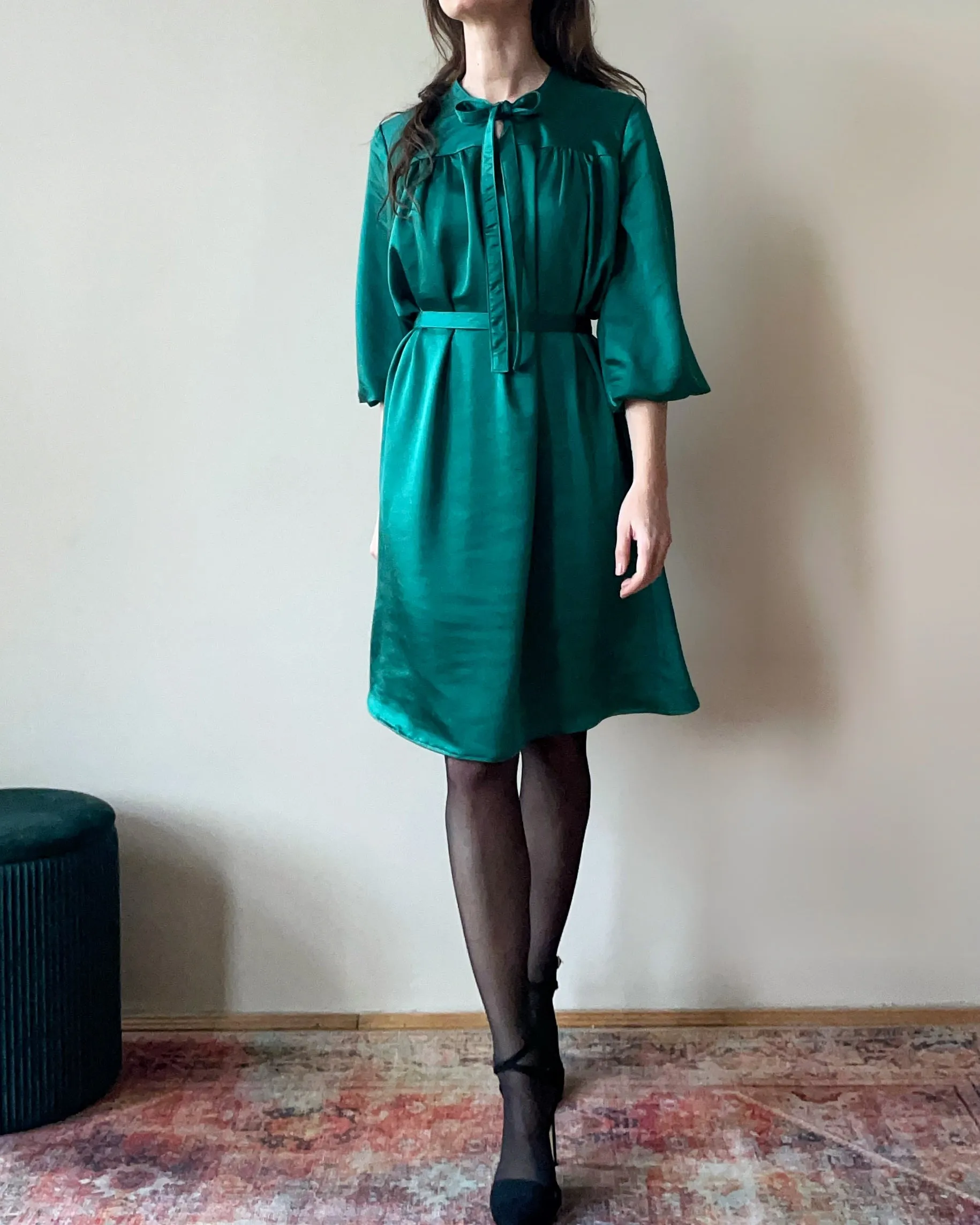 RUBY DRESS EMERALD  SATIN