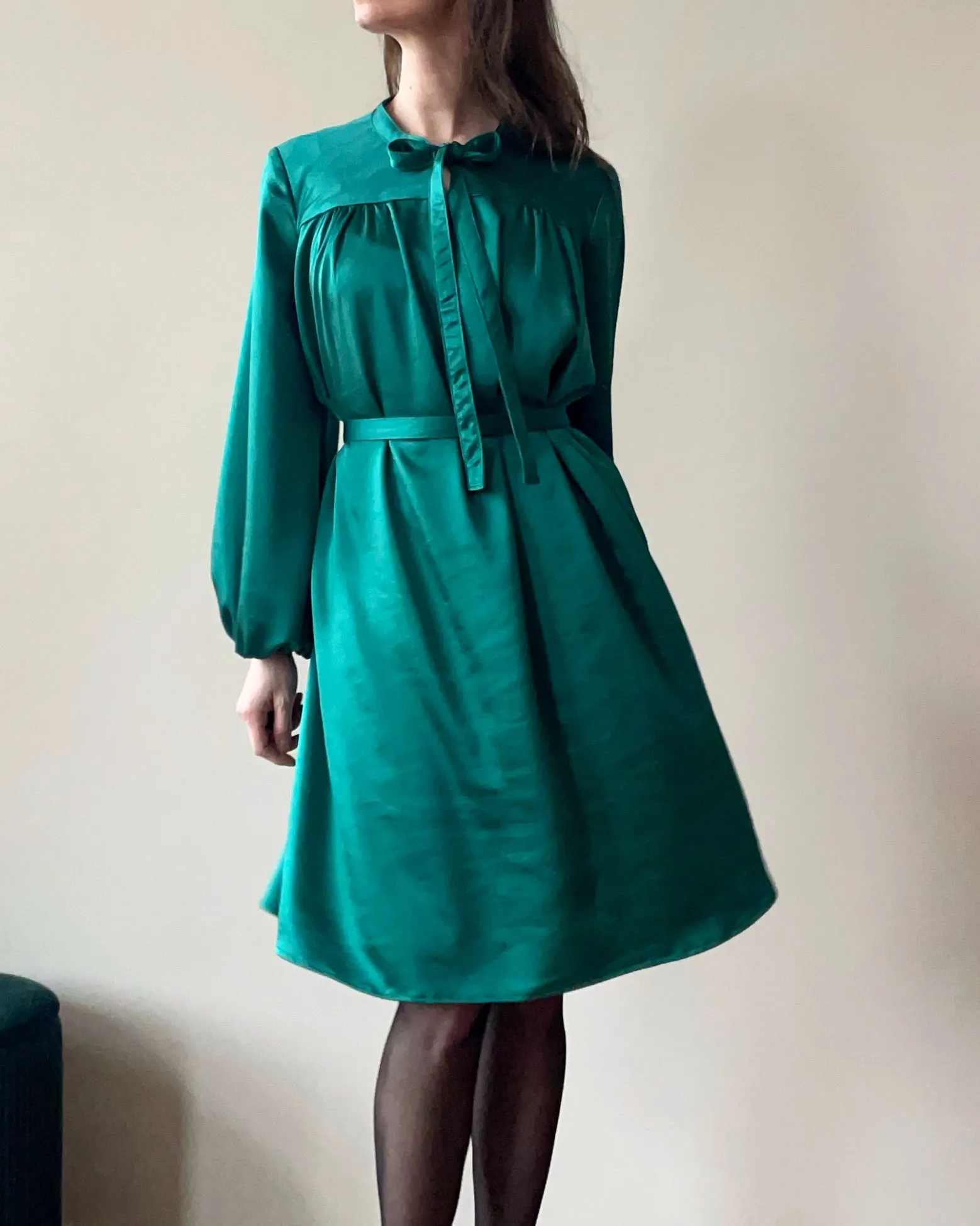 RUBY DRESS EMERALD  SATIN