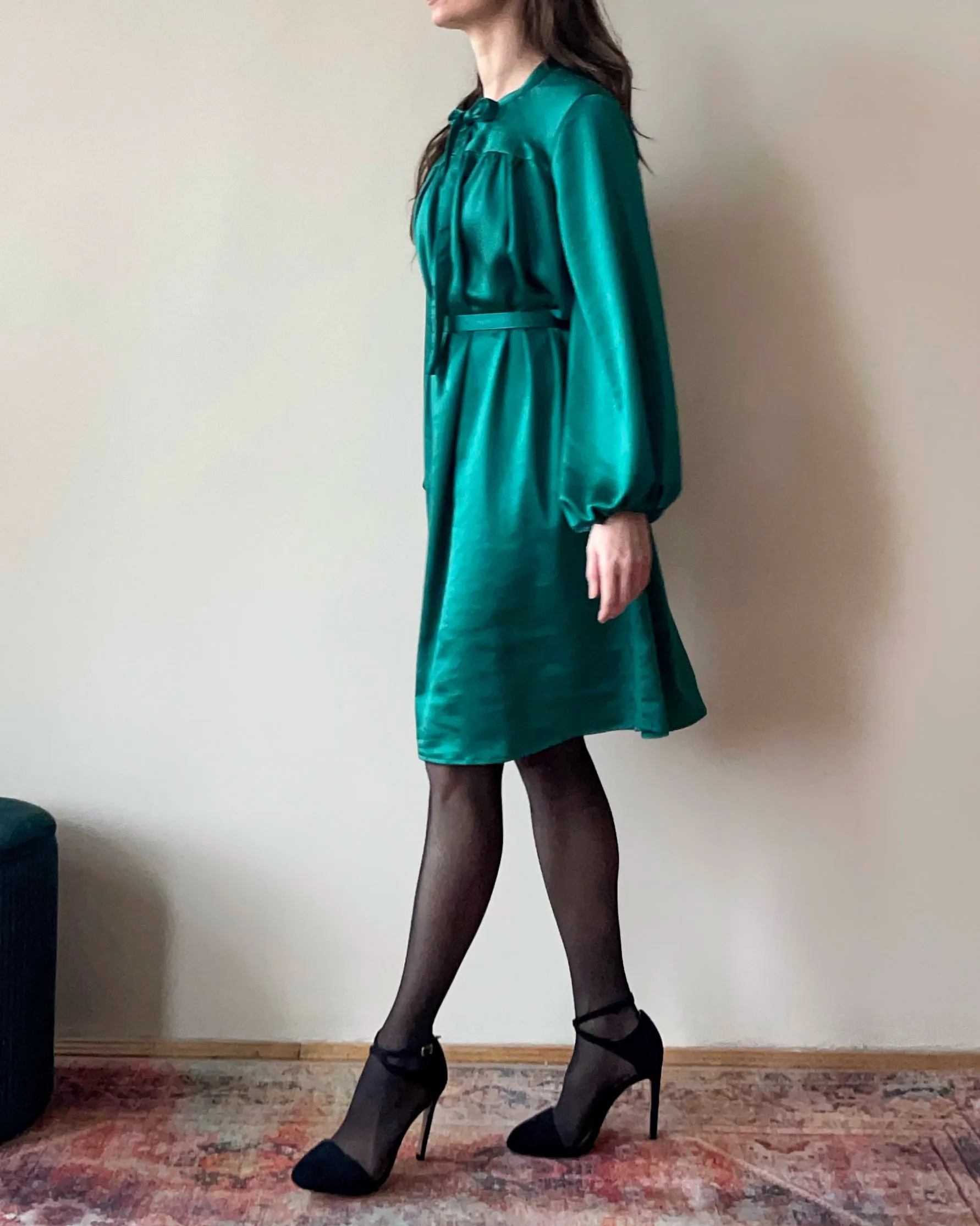RUBY DRESS EMERALD  SATIN