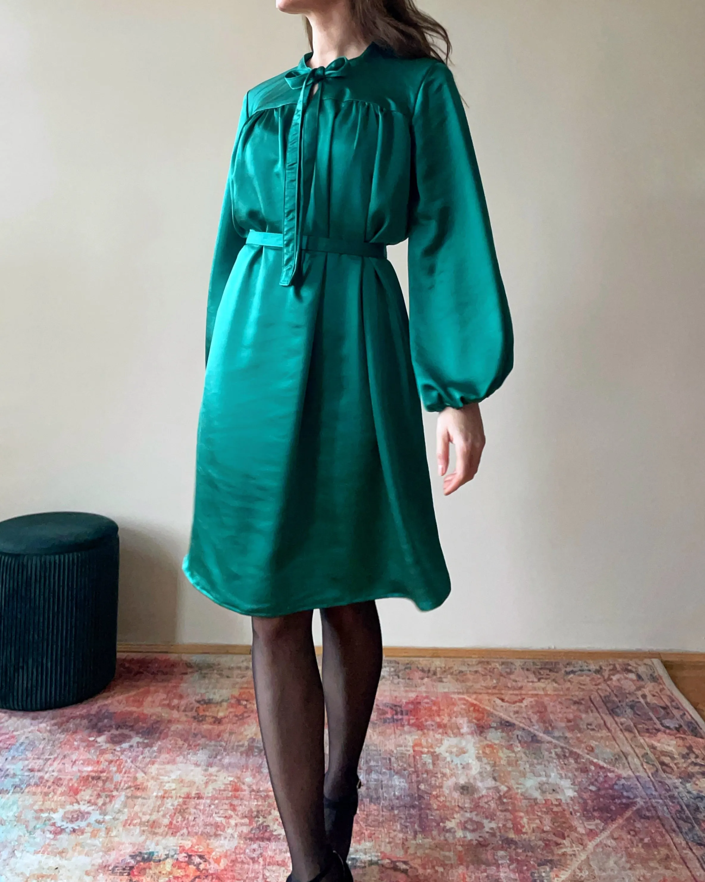 RUBY DRESS EMERALD  SATIN