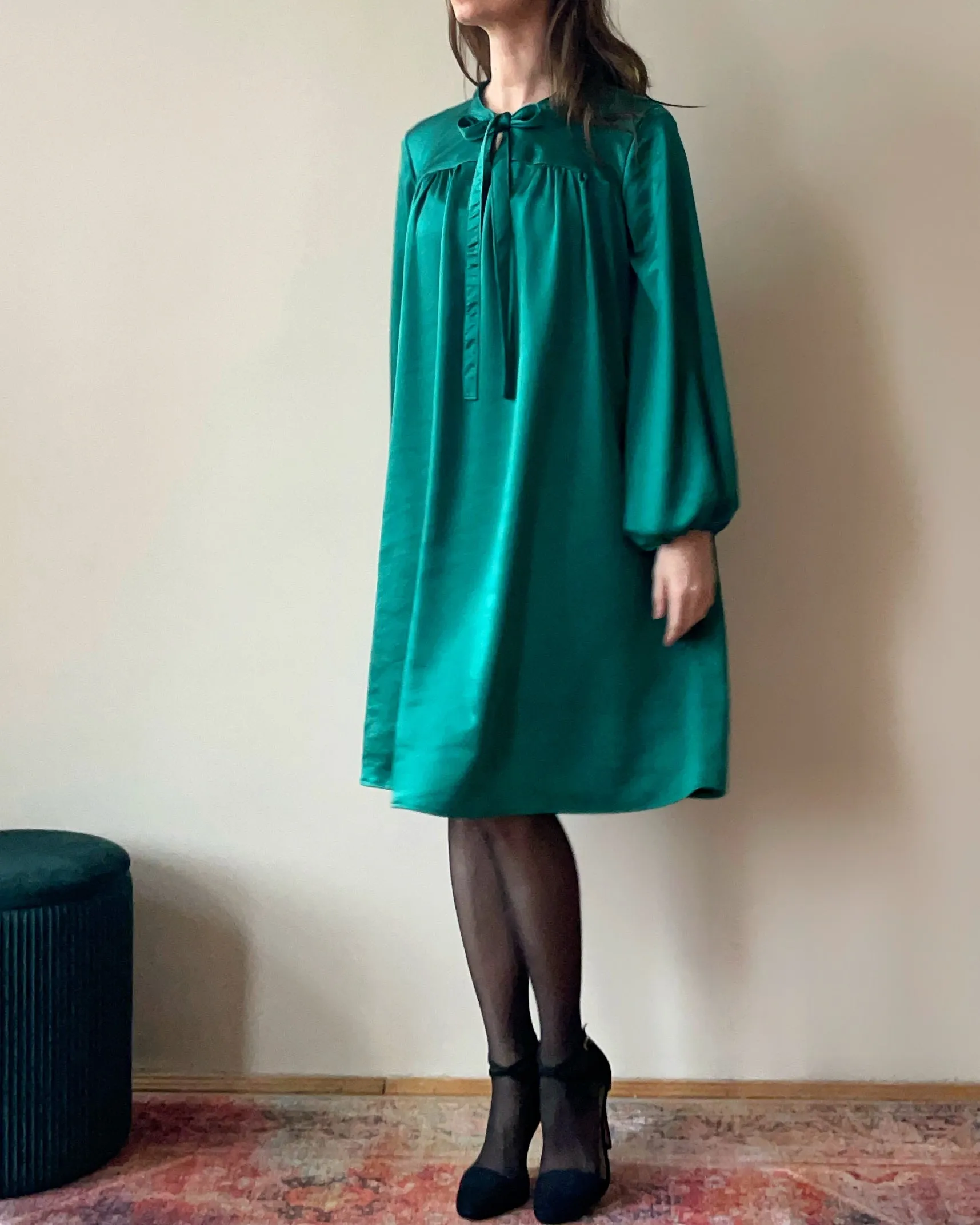RUBY DRESS EMERALD  SATIN