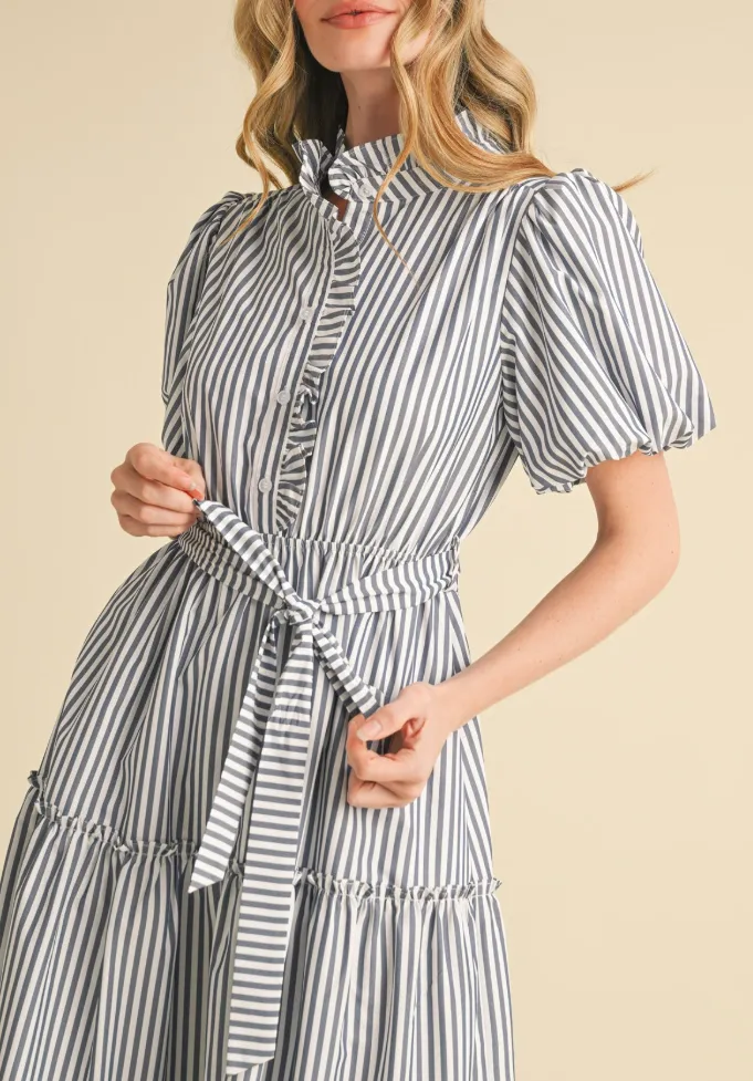 Striped Ruffled Button Down Midi Dress