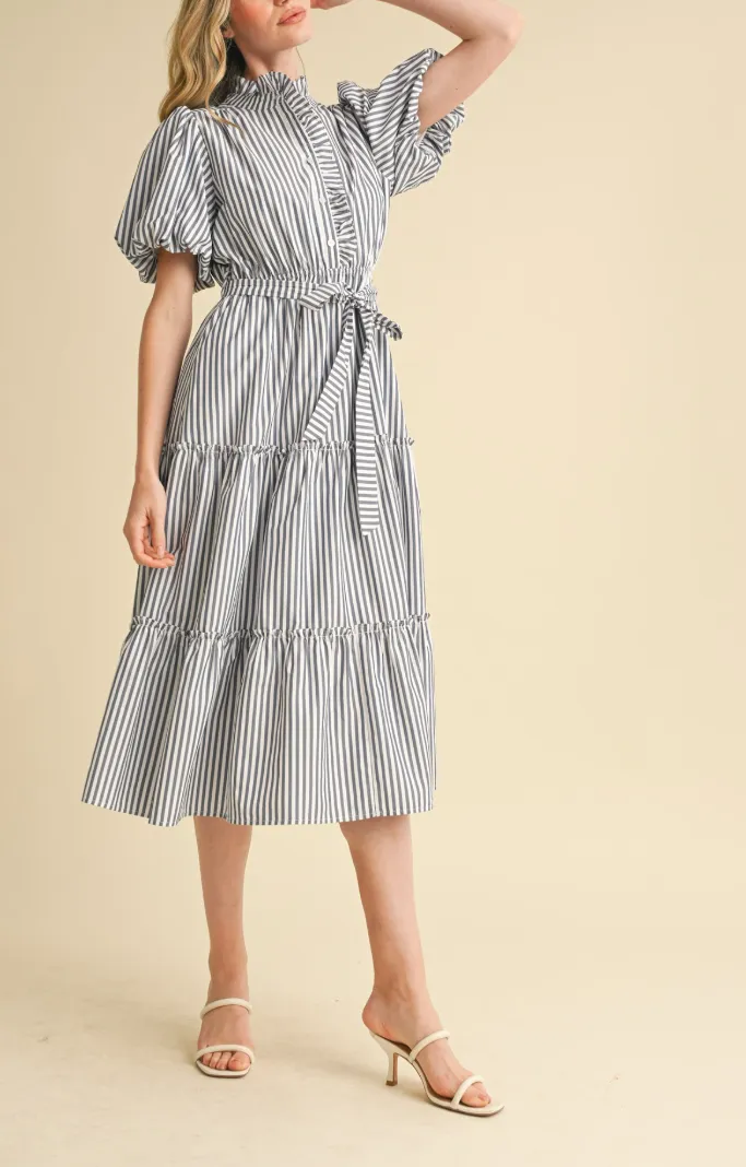 Striped Ruffled Button Down Midi Dress