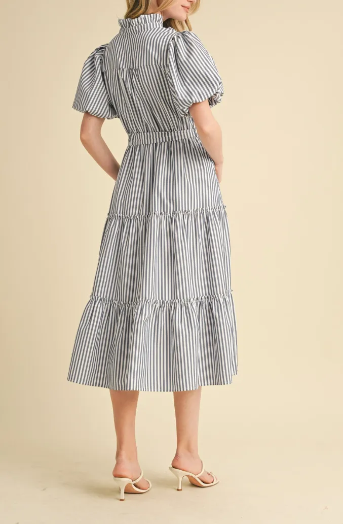 Striped Ruffled Button Down Midi Dress
