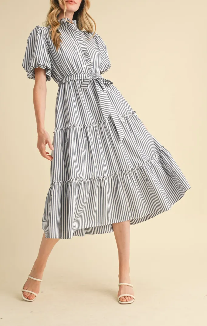 Striped Ruffled Button Down Midi Dress