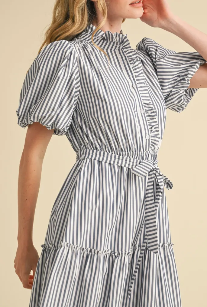 Striped Ruffled Button Down Midi Dress